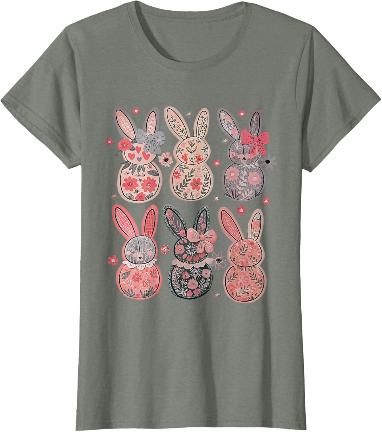 Cute Coquette Bow Easter Floral Bunny Spring Flowers Pattern T-Shirt