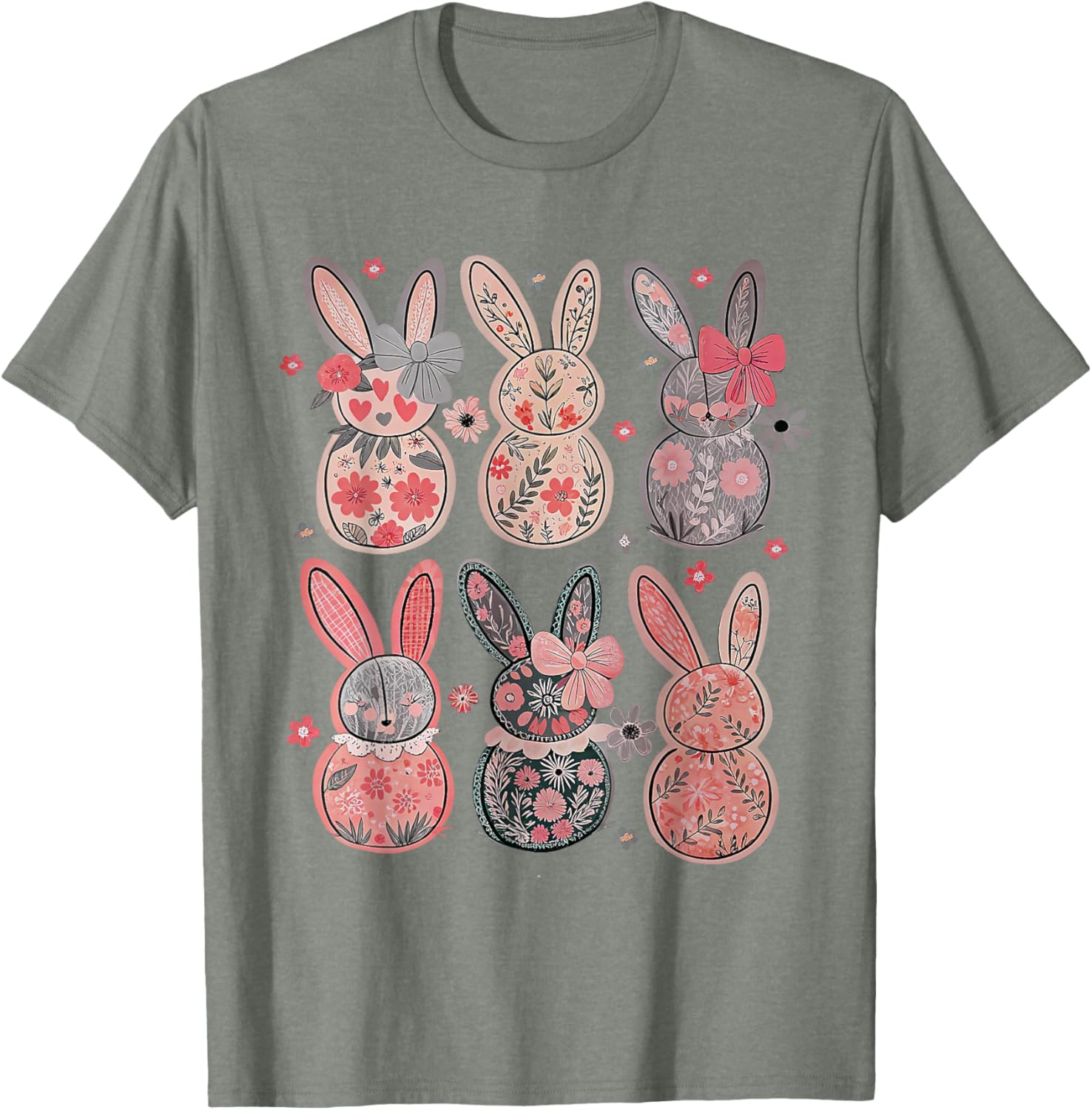 Cute Coquette Bow Easter Floral Bunny Spring Flowers Pattern T-Shirt