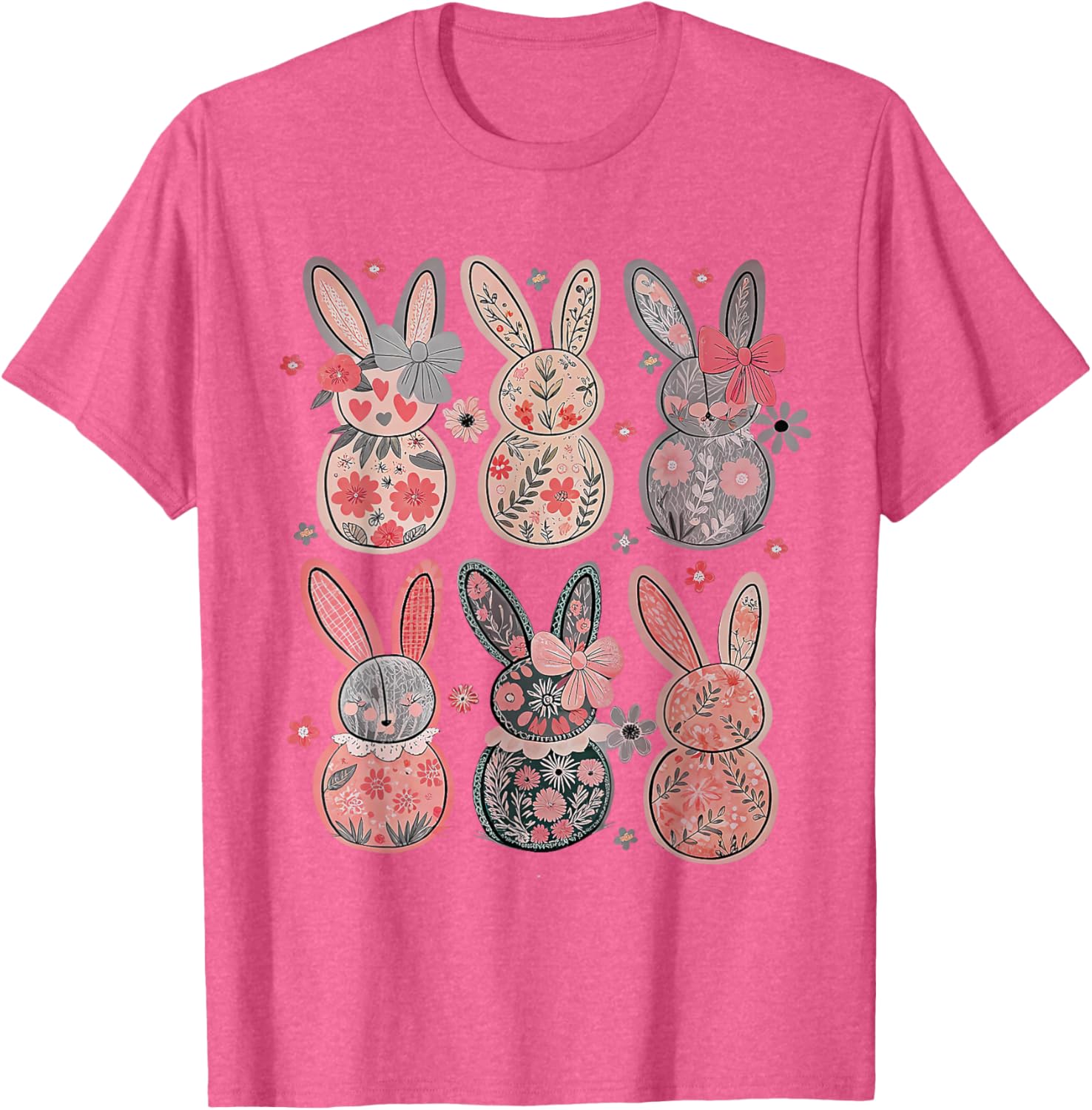 Cute Coquette Bow Easter Floral Bunny Spring Flowers Pattern T-Shirt