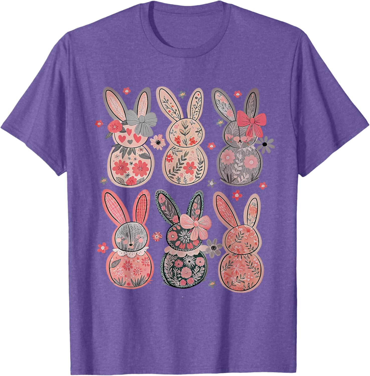 Cute Coquette Bow Easter Floral Bunny Spring Flowers Pattern T-Shirt