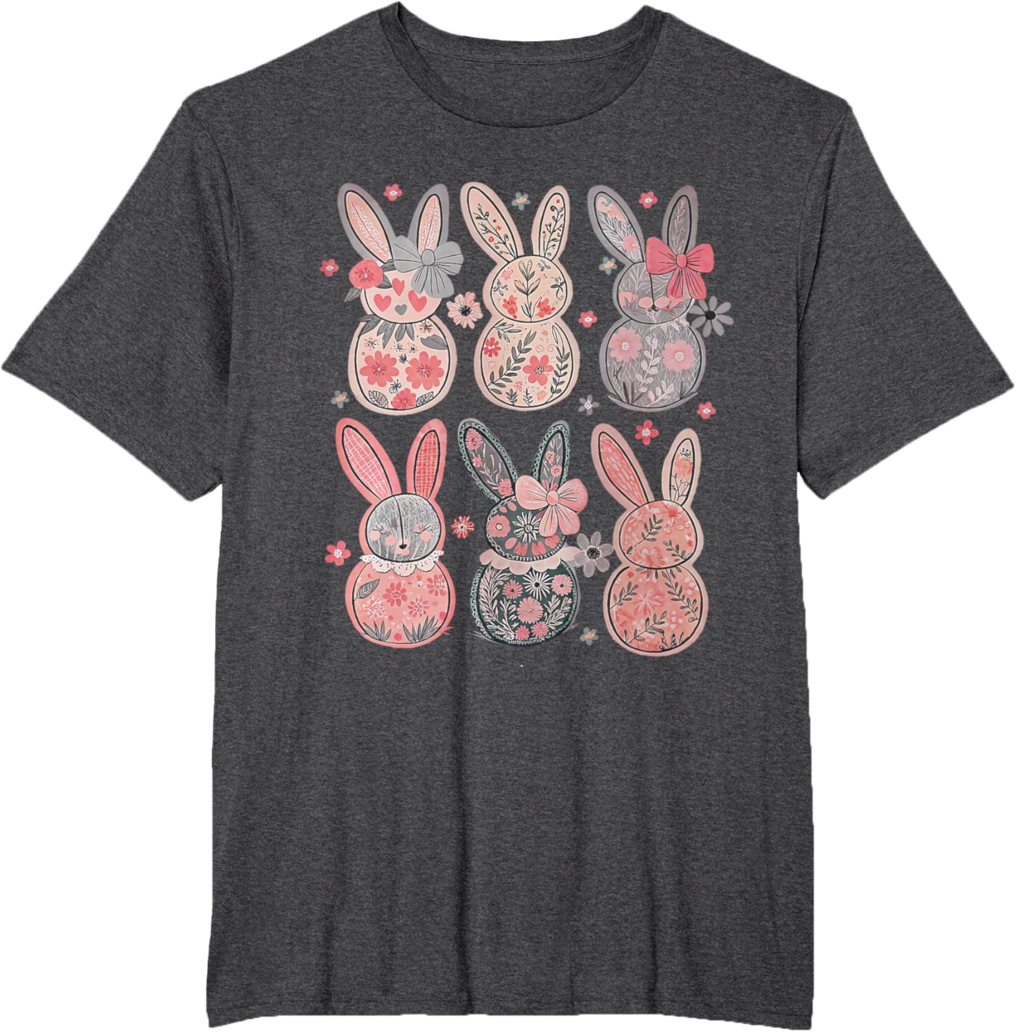 Cute Coquette Bow Easter Floral Bunny Spring Flowers Pattern T-Shirt