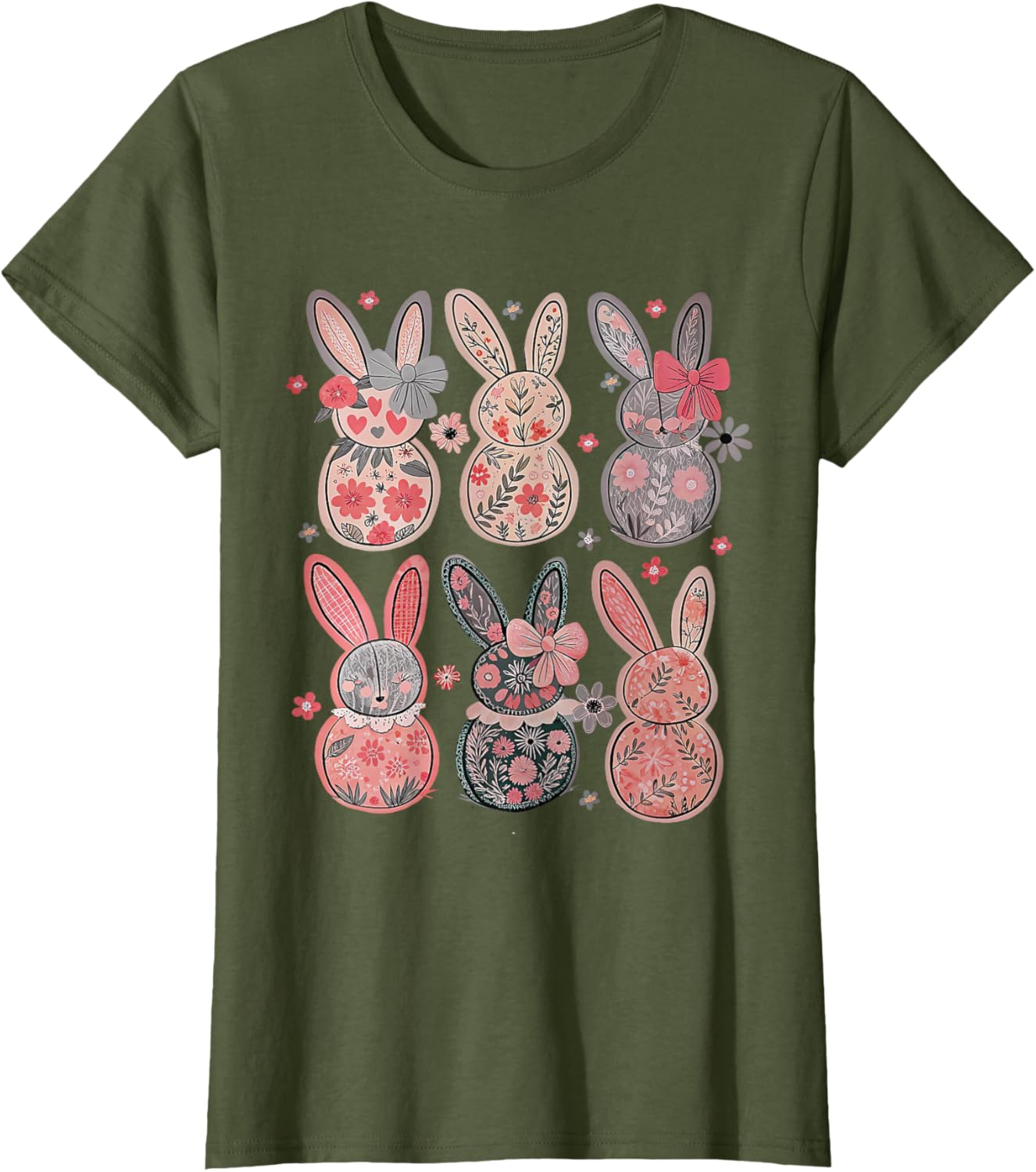 Cute Coquette Bow Easter Floral Bunny Spring Flowers Pattern T-Shirt