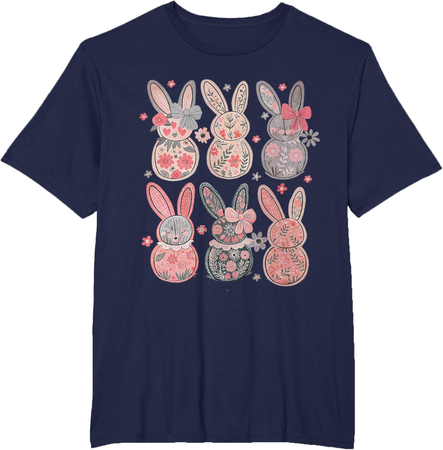 Cute Coquette Bow Easter Floral Bunny Spring Flowers Pattern T-Shirt