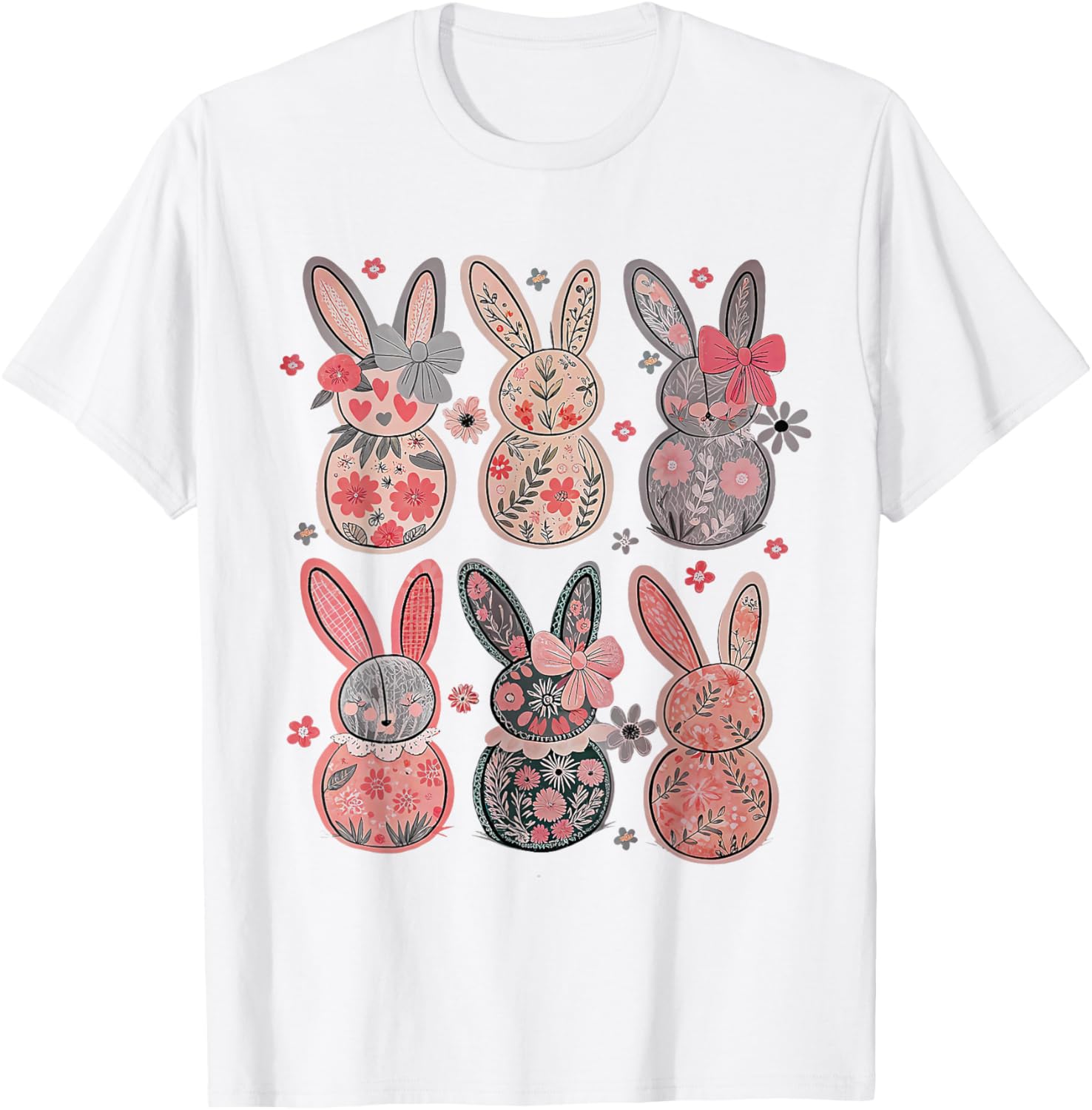 Cute Coquette Bow Easter Floral Bunny Spring Flowers Pattern T-Shirt