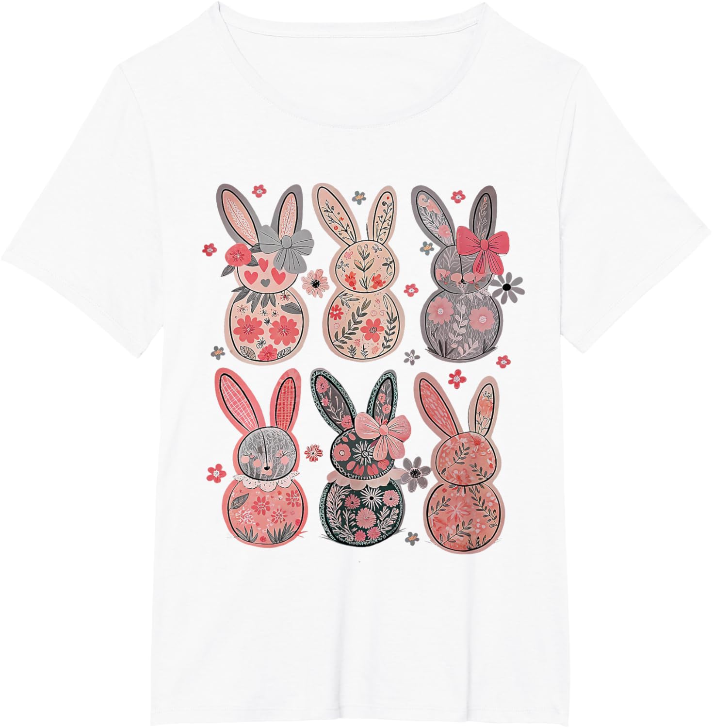 Cute Coquette Bow Easter Floral Bunny Spring Flowers Pattern T-Shirt