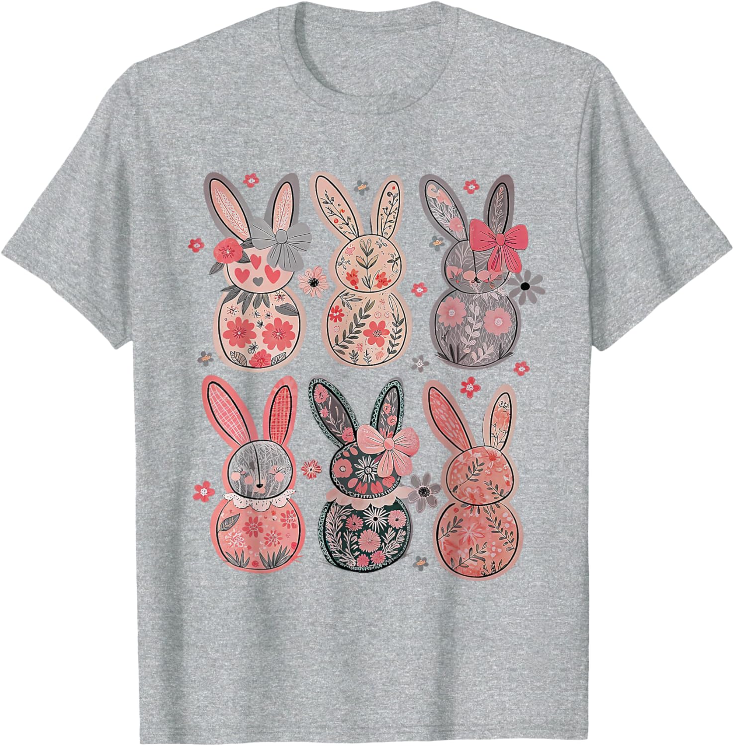 Cute Coquette Bow Easter Floral Bunny Spring Flowers Pattern T-Shirt