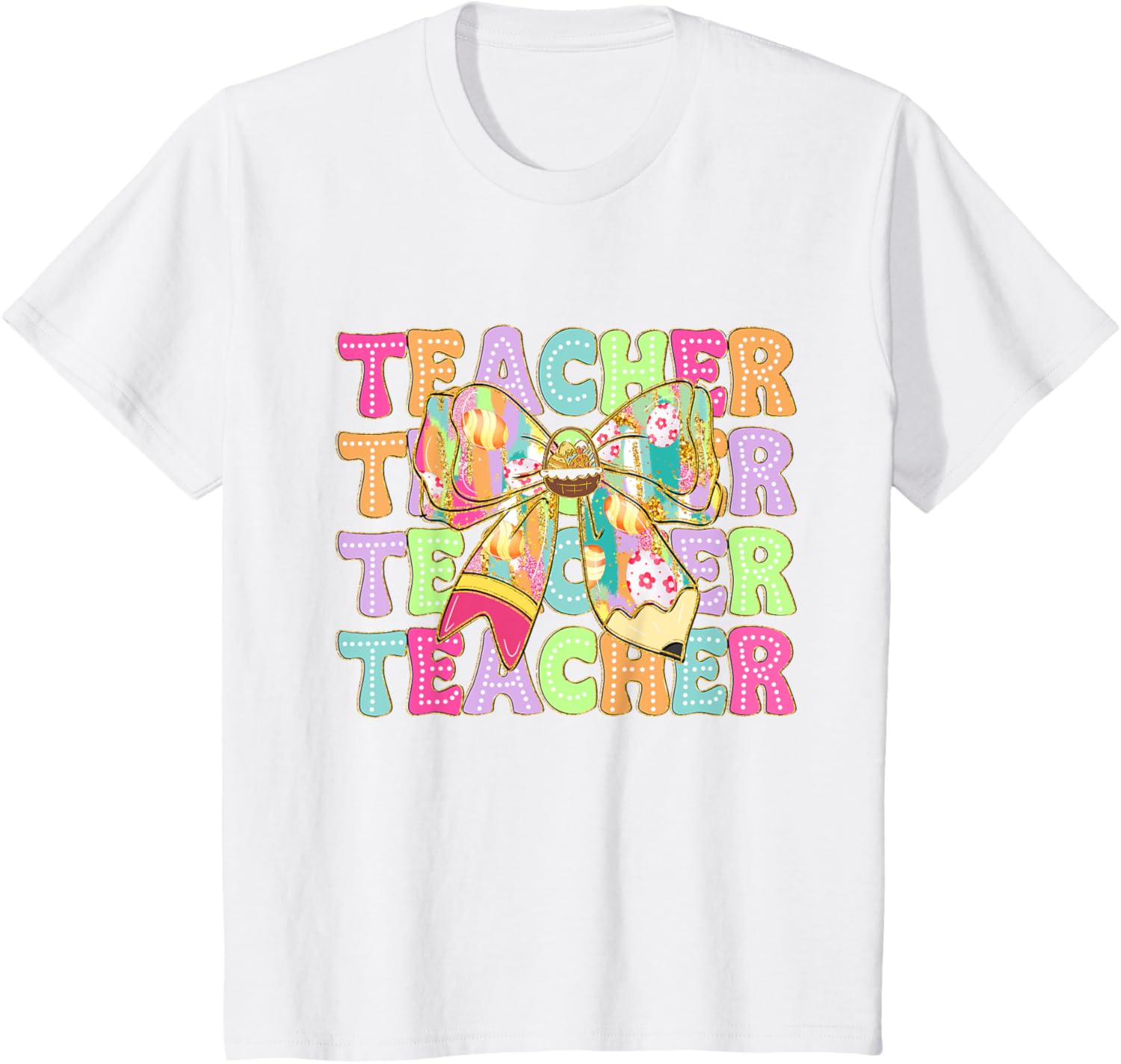 Cute Coquette Bow Pencil Bunny Funny Teacher Easter Day T-Shirt