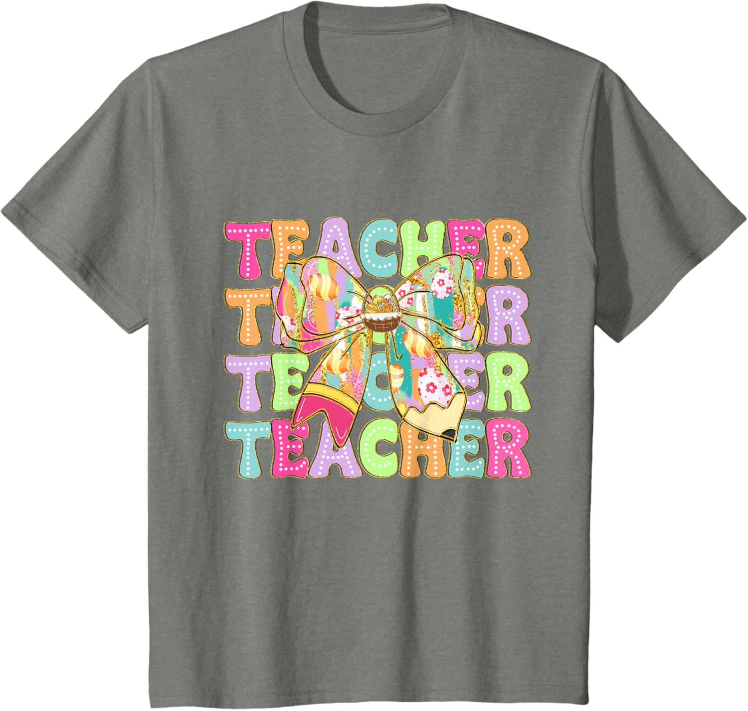 Cute Coquette Bow Pencil Bunny Funny Teacher Easter Day T-Shirt