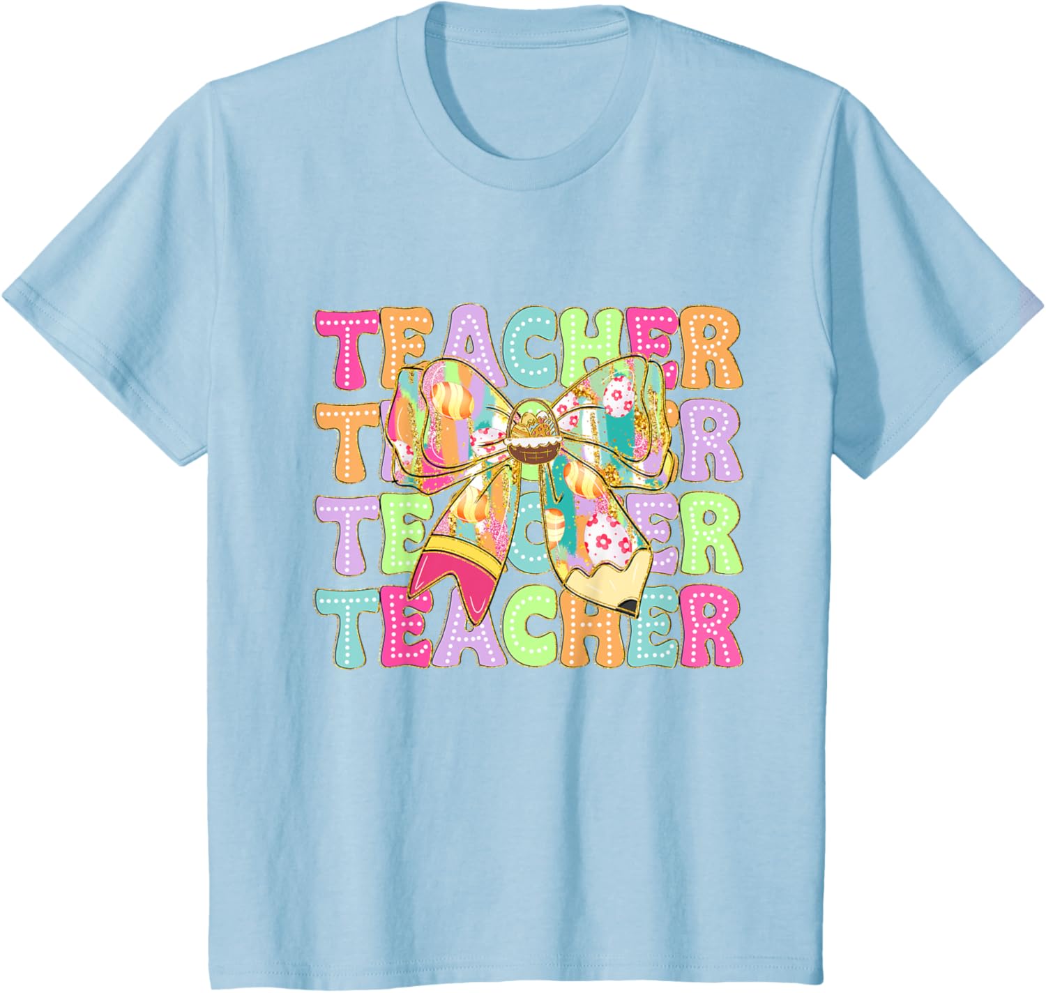 Cute Coquette Bow Pencil Bunny Funny Teacher Easter Day T-Shirt