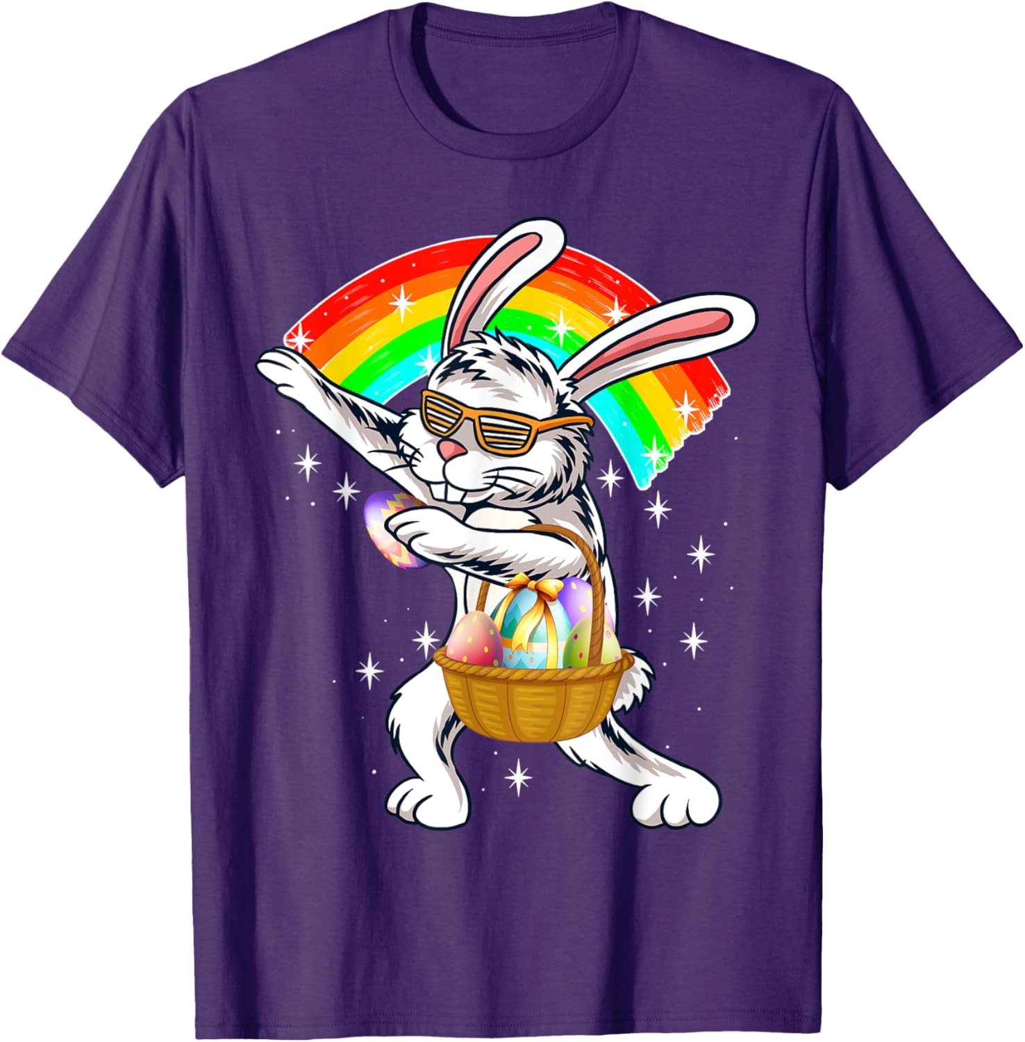 Cute Dabbing Rabbit Bunny Wear Sunglasses Happy Easter Day T-Shirt