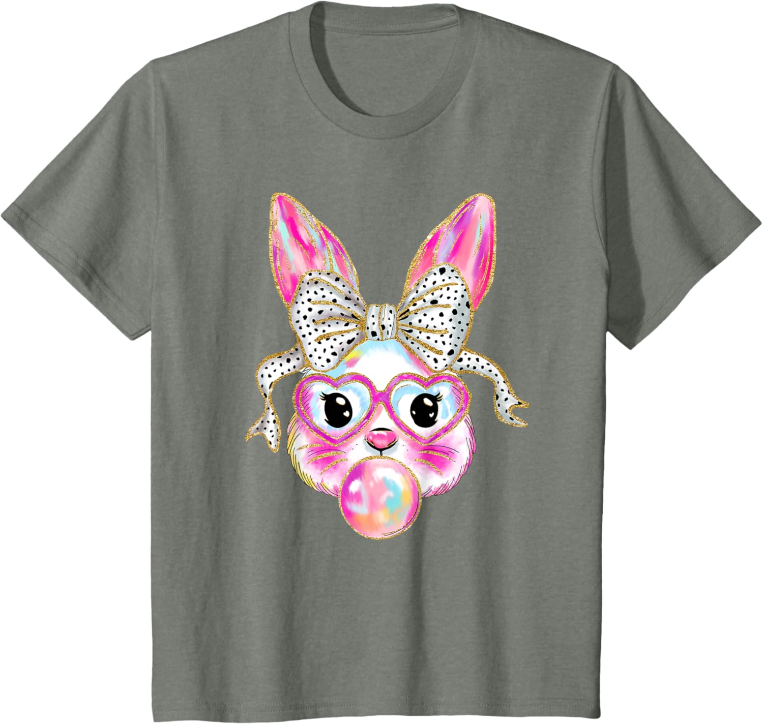 Cute Easter Bunny Bubble Gum Coquette Bow Brushstroke Girly T-Shirt