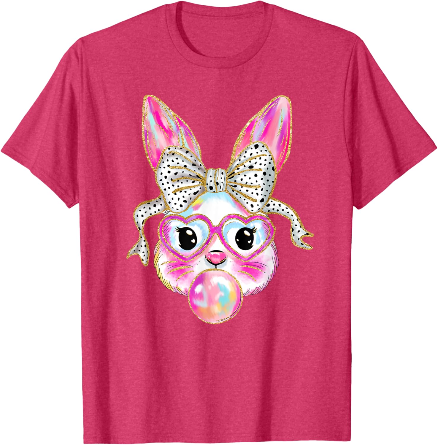 Cute Easter Bunny Bubble Gum Coquette Bow Brushstroke Girly T-Shirt