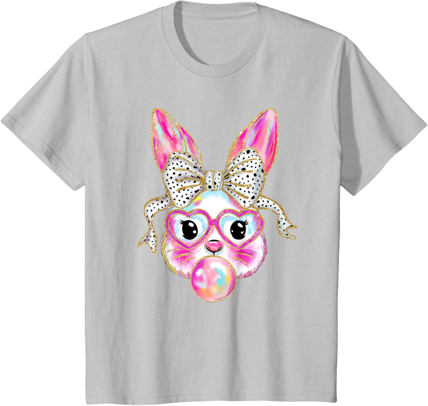 Cute Easter Bunny Bubble Gum Coquette Bow Brushstroke Girly T-Shirt