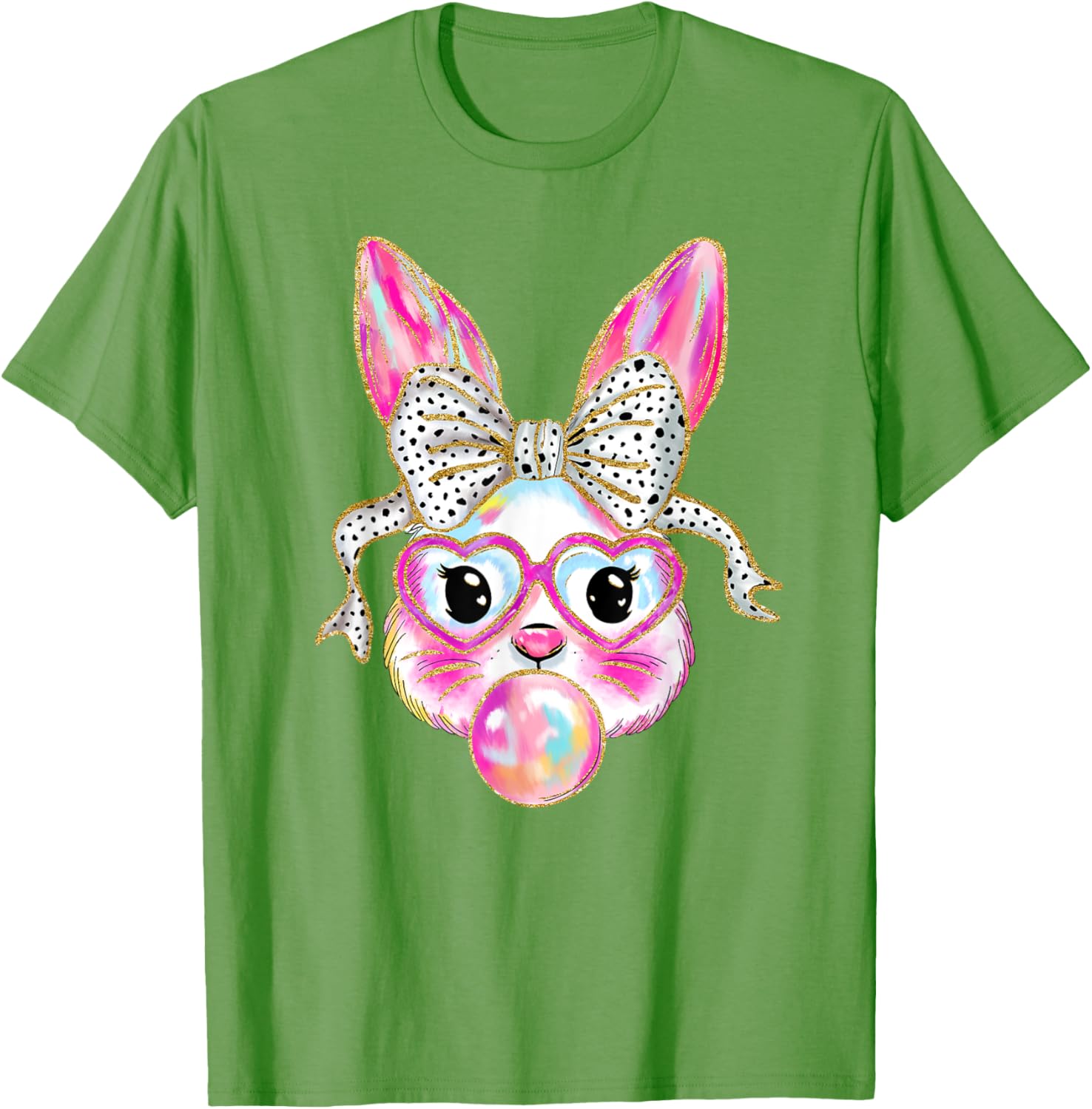 Cute Easter Bunny Bubble Gum Coquette Bow Brushstroke Girly T-Shirt