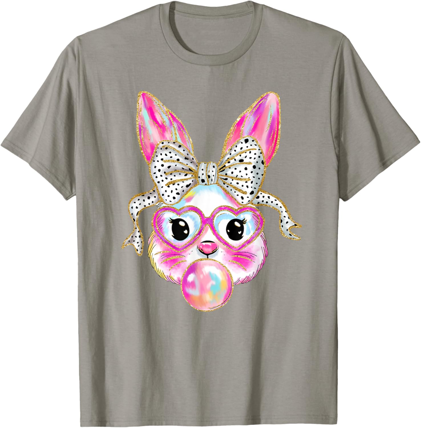 Cute Easter Bunny Bubble Gum Coquette Bow Brushstroke Girly T-Shirt