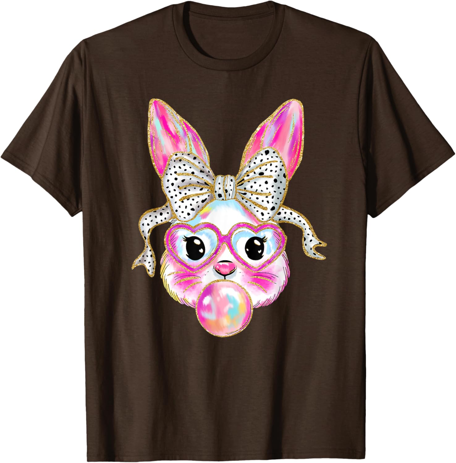 Cute Easter Bunny Bubble Gum Coquette Bow Brushstroke Girly T-Shirt