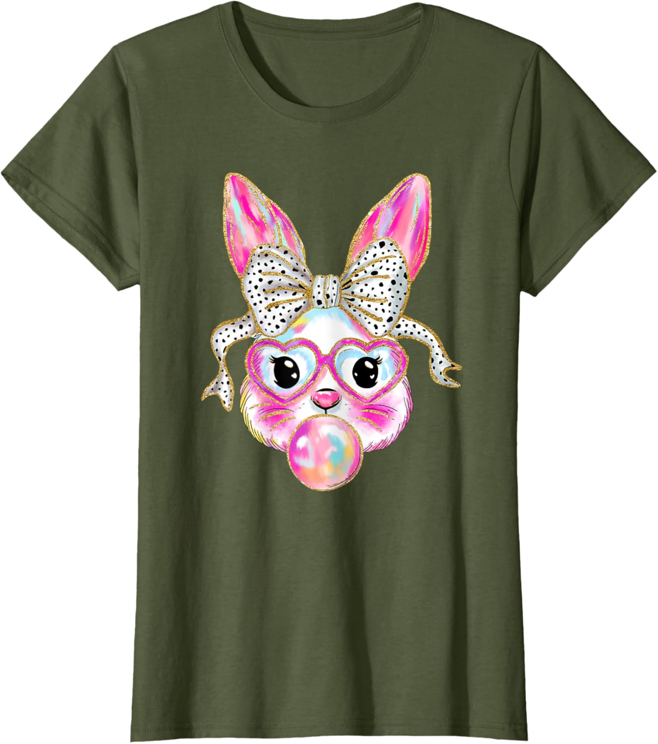 Cute Easter Bunny Bubble Gum Coquette Bow Brushstroke Girly T-Shirt