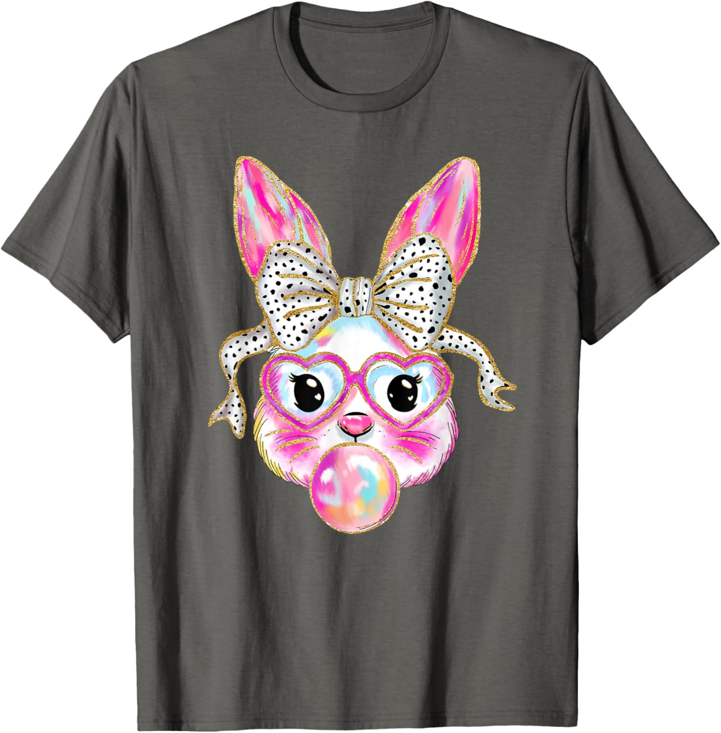 Cute Easter Bunny Bubble Gum Coquette Bow Brushstroke Girly T-Shirt