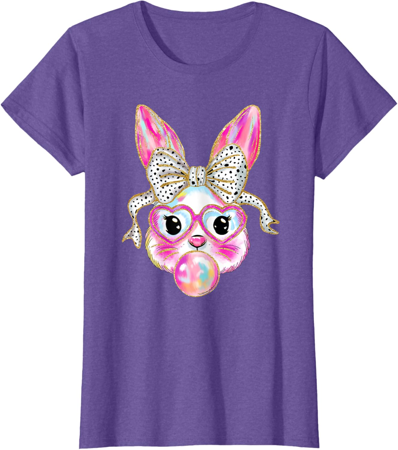 Cute Easter Bunny Bubble Gum Coquette Bow Brushstroke Girly T-Shirt