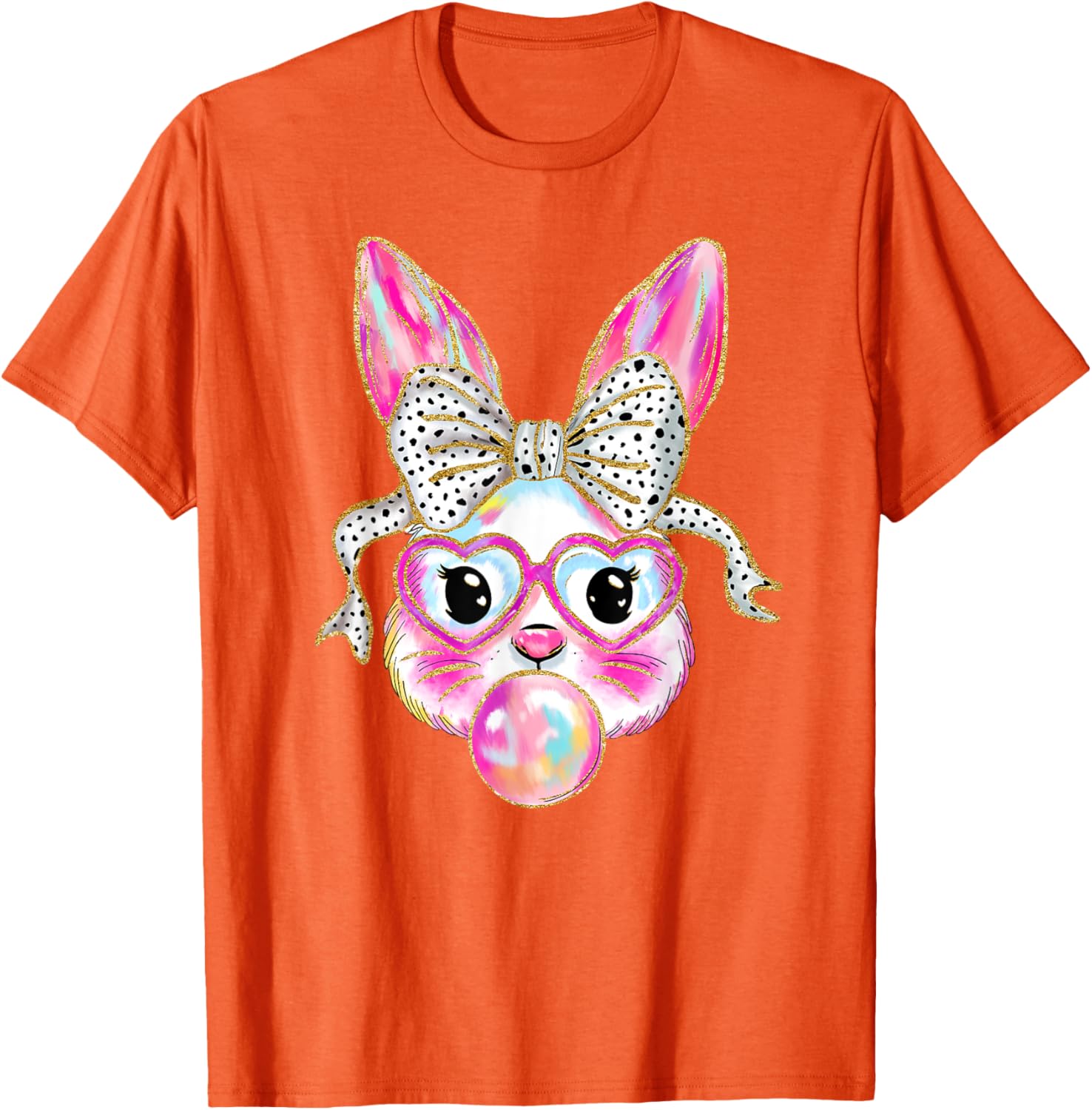 Cute Easter Bunny Bubble Gum Coquette Bow Brushstroke Girly T-Shirt