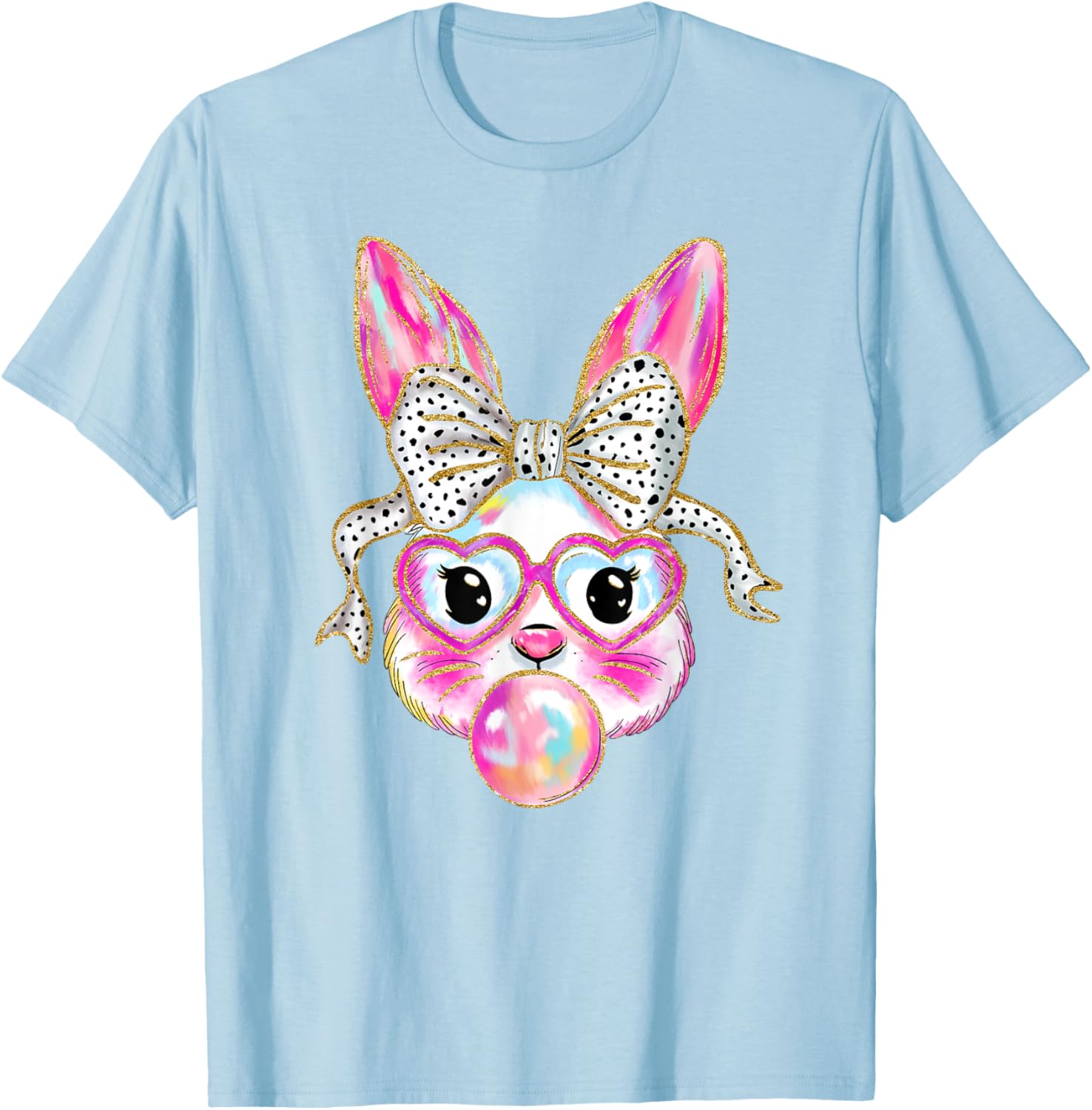 Cute Easter Bunny Bubble Gum Coquette Bow Brushstroke Girly T-Shirt