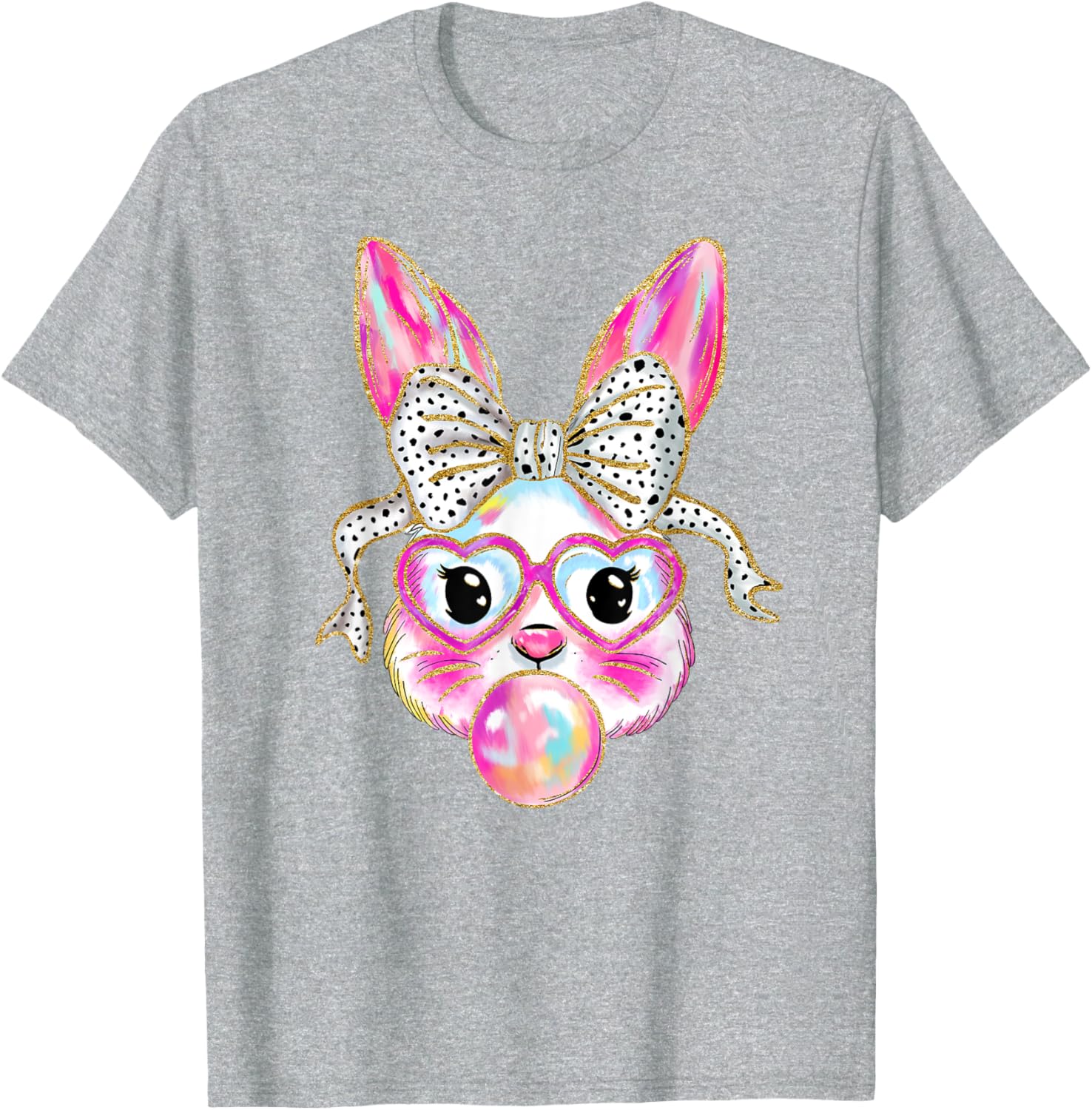 Cute Easter Bunny Bubble Gum Coquette Bow Brushstroke Girly T-Shirt