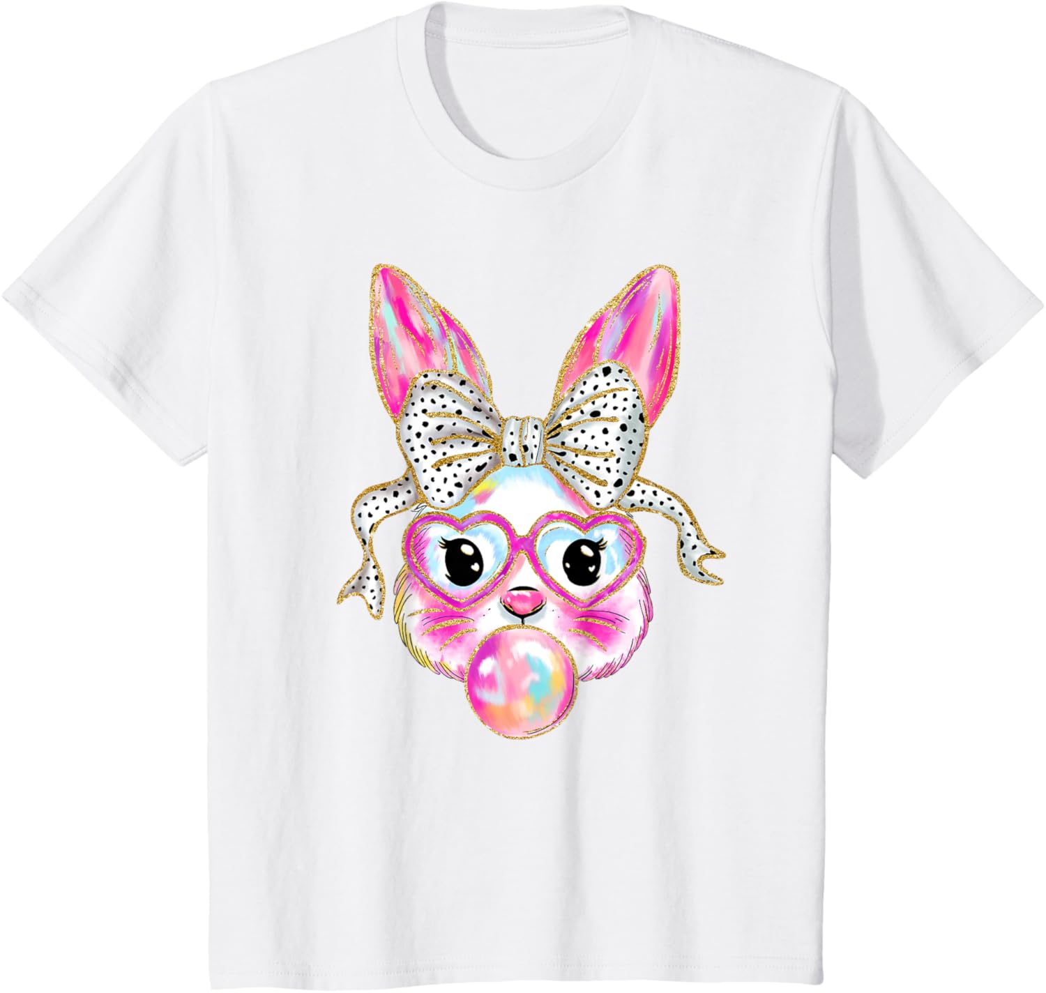 Cute Easter Bunny Bubble Gum Coquette Bow Brushstroke Girly T-Shirt