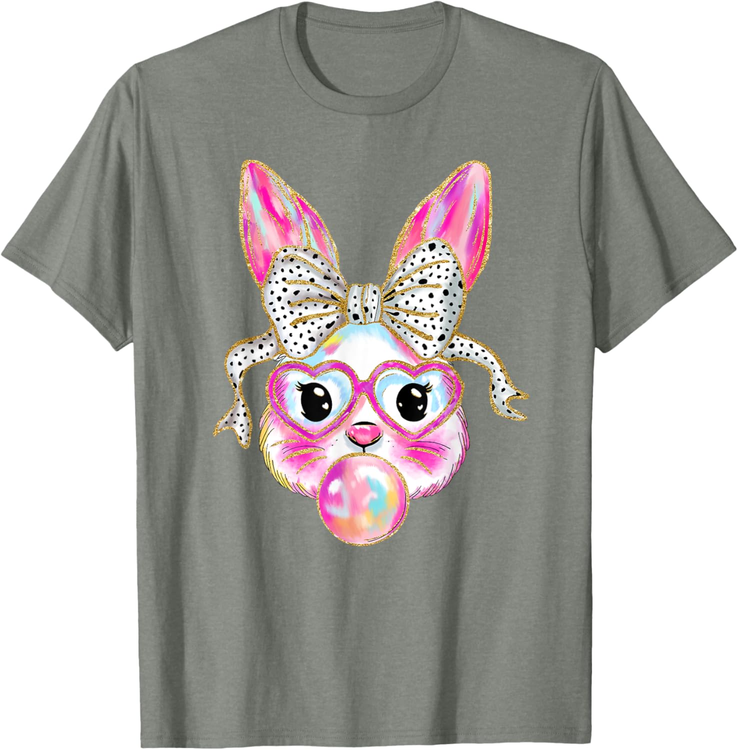 Cute Easter Bunny Bubble Gum Coquette Bow Brushstroke Girly T-Shirt