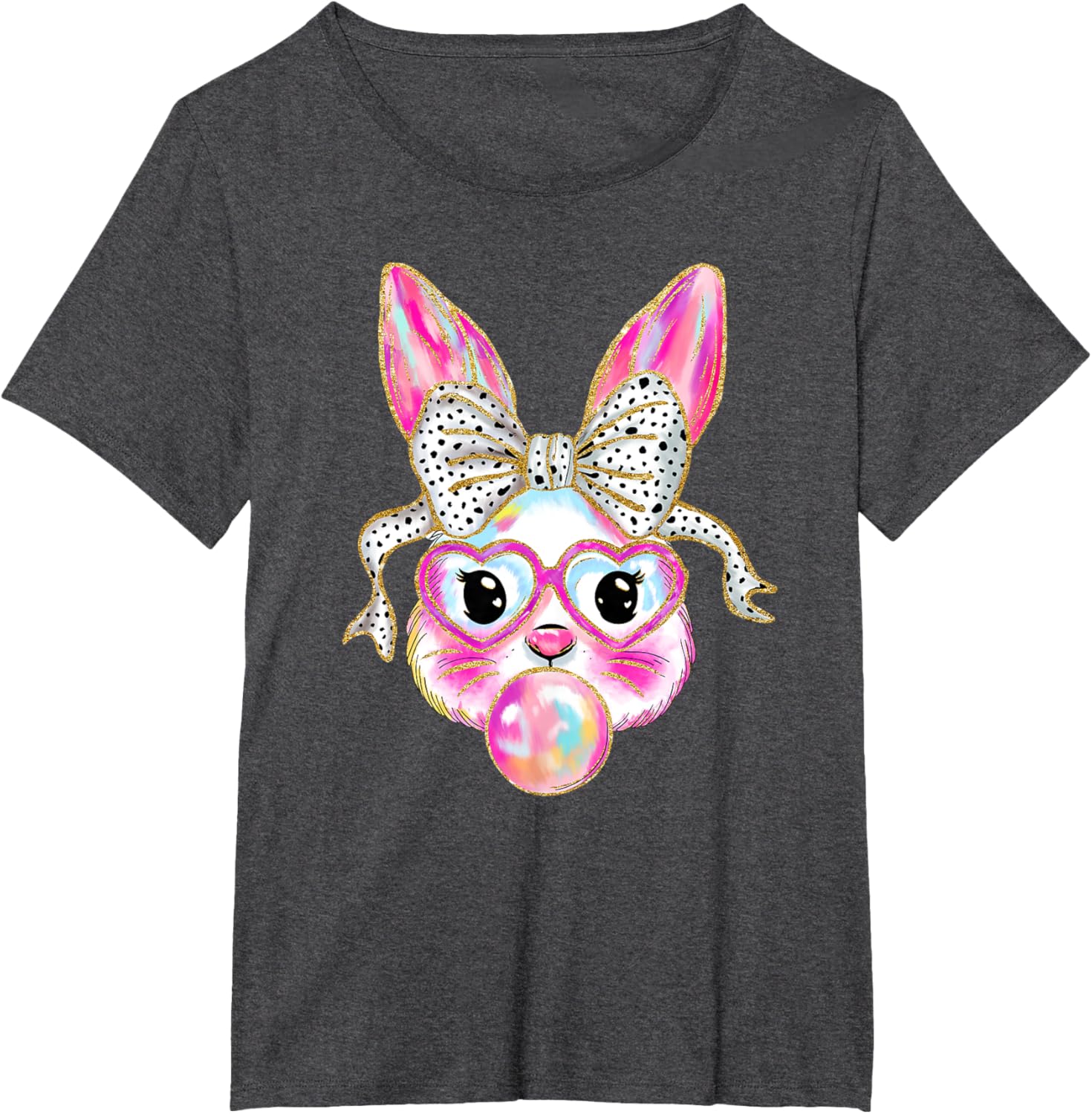 Cute Easter Bunny Bubble Gum Coquette Bow Brushstroke Girly T-Shirt