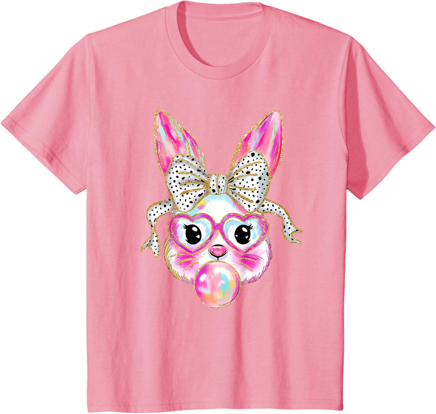 Cute Easter Bunny Bubble Gum Coquette Bow Brushstroke Girly T-Shirt