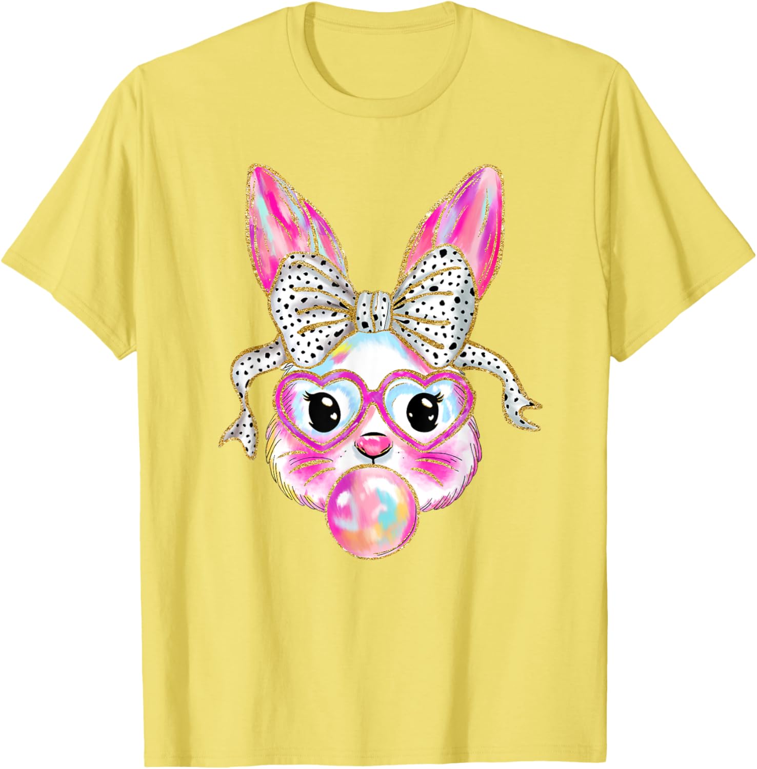 Cute Easter Bunny Bubble Gum Coquette Bow Brushstroke Girly T-Shirt