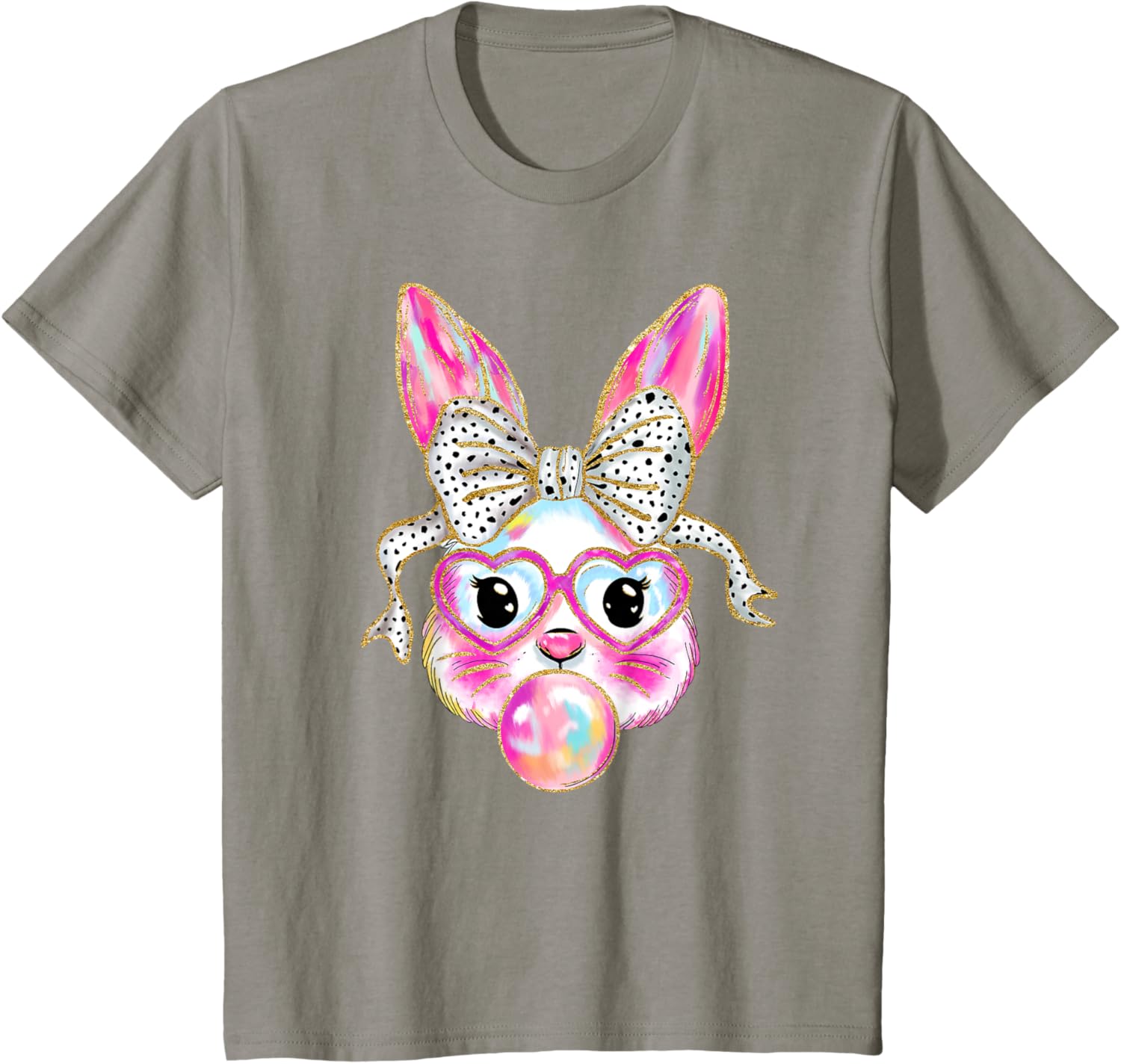 Cute Easter Bunny Bubble Gum Coquette Bow Brushstroke Girly T-Shirt