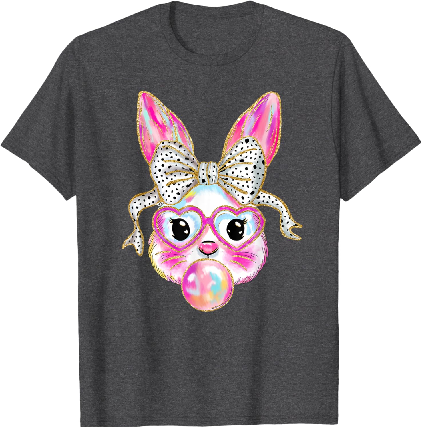 Cute Easter Bunny Bubble Gum Coquette Bow Brushstroke Girly T-Shirt