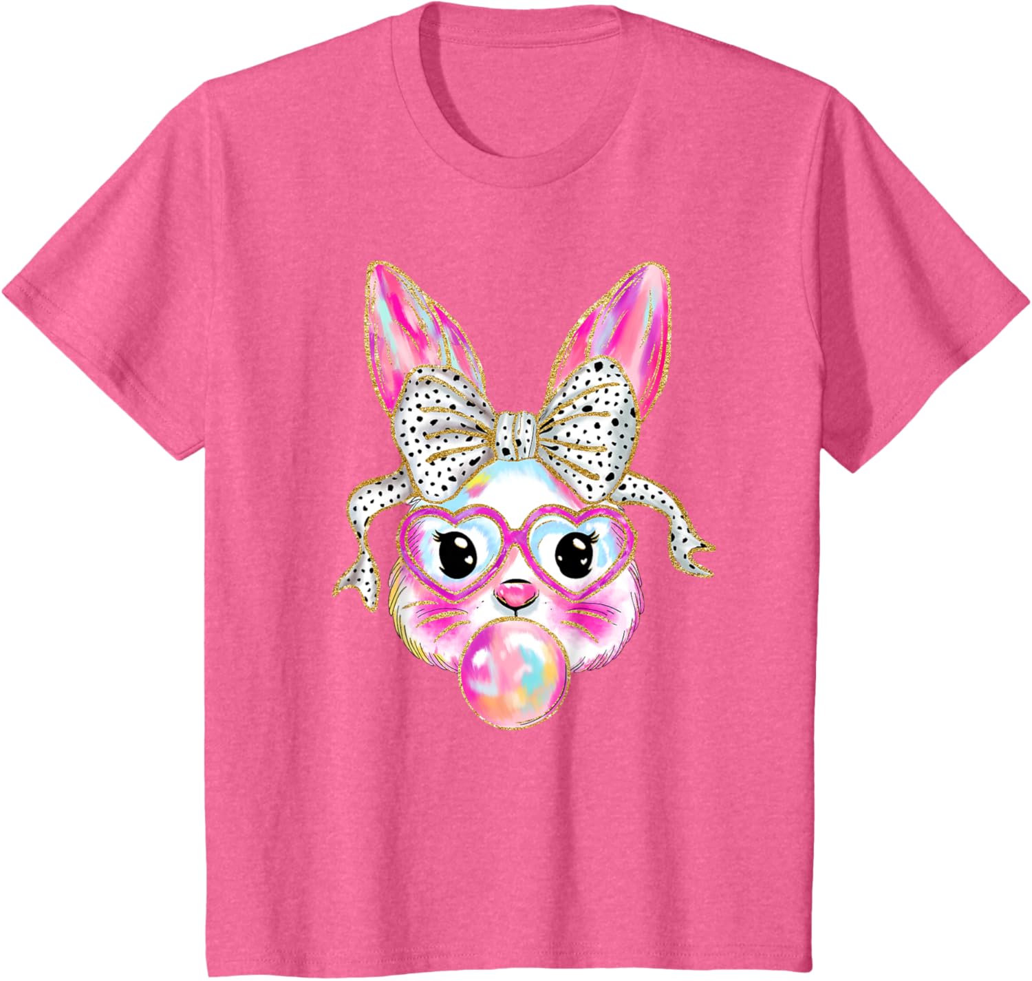 Cute Easter Bunny Bubble Gum Coquette Bow Brushstroke Girly T-Shirt