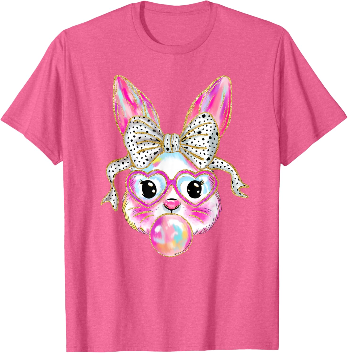 Cute Easter Bunny Bubble Gum Coquette Bow Brushstroke Girly T-Shirt