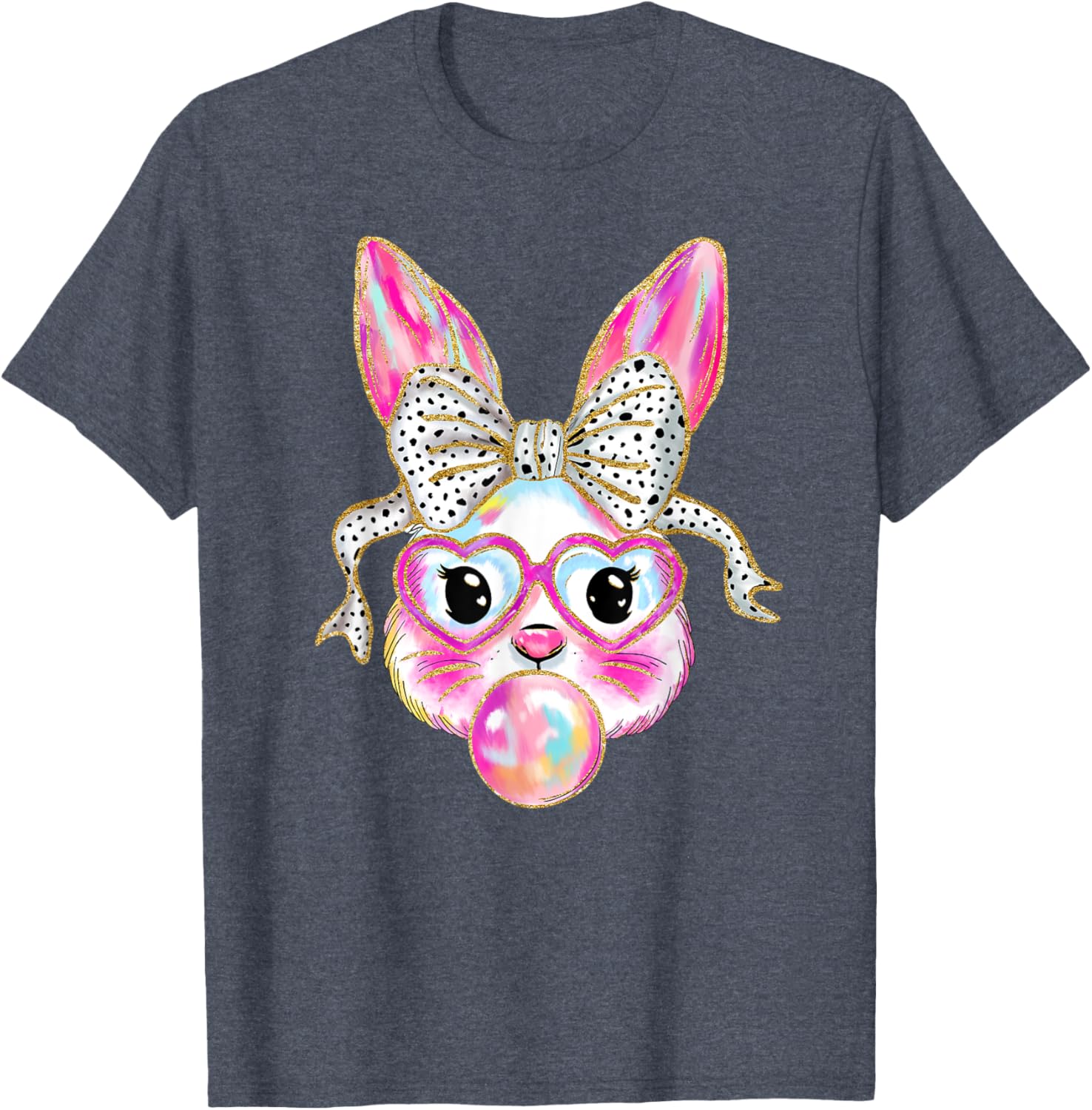 Cute Easter Bunny Bubble Gum Coquette Bow Brushstroke Girly T-Shirt