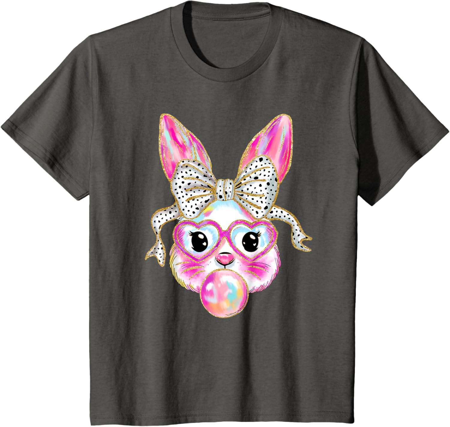 Cute Easter Bunny Bubble Gum Coquette Bow Brushstroke Girly T-Shirt