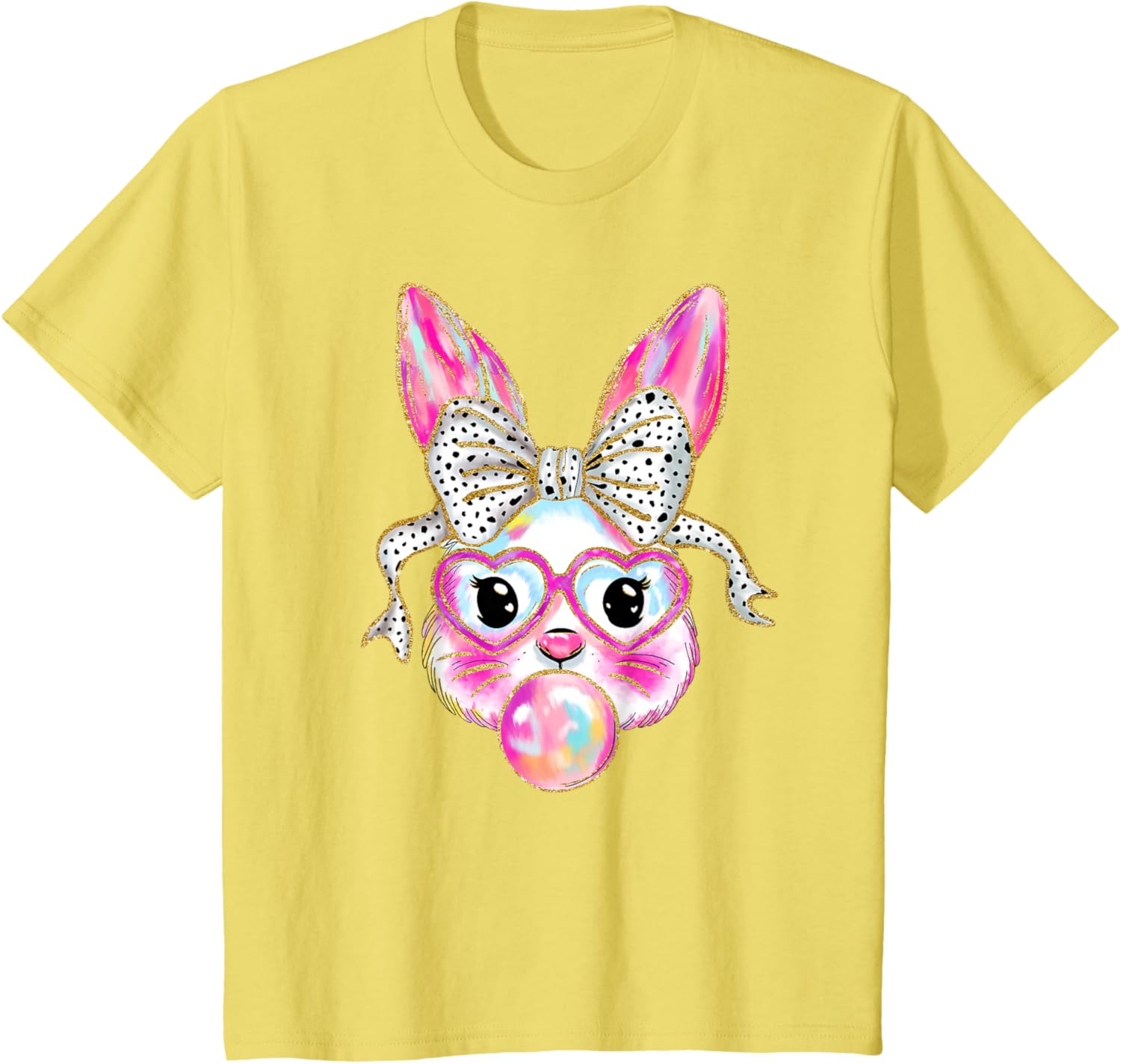 Cute Easter Bunny Bubble Gum Coquette Bow Brushstroke Girly T-Shirt