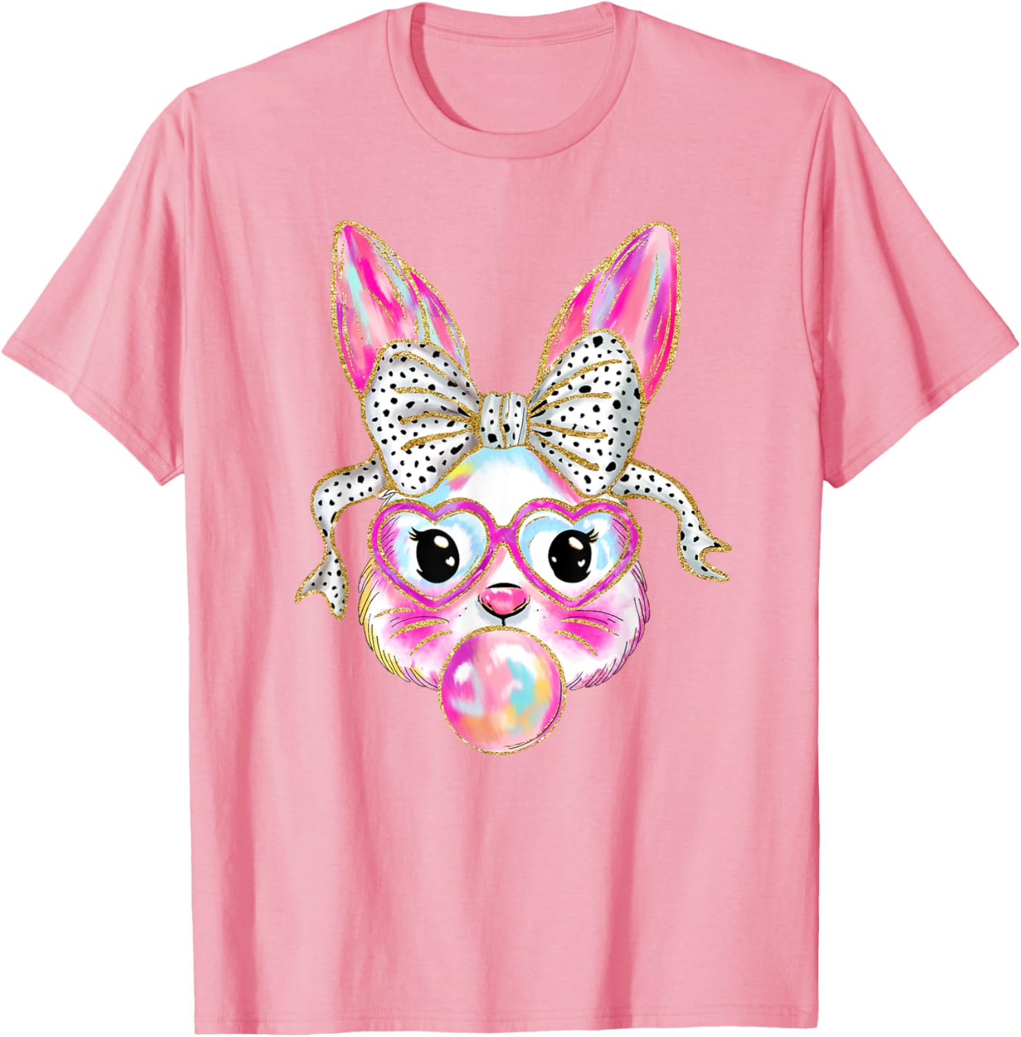 Cute Easter Bunny Bubble Gum Coquette Bow Brushstroke Girly T-Shirt