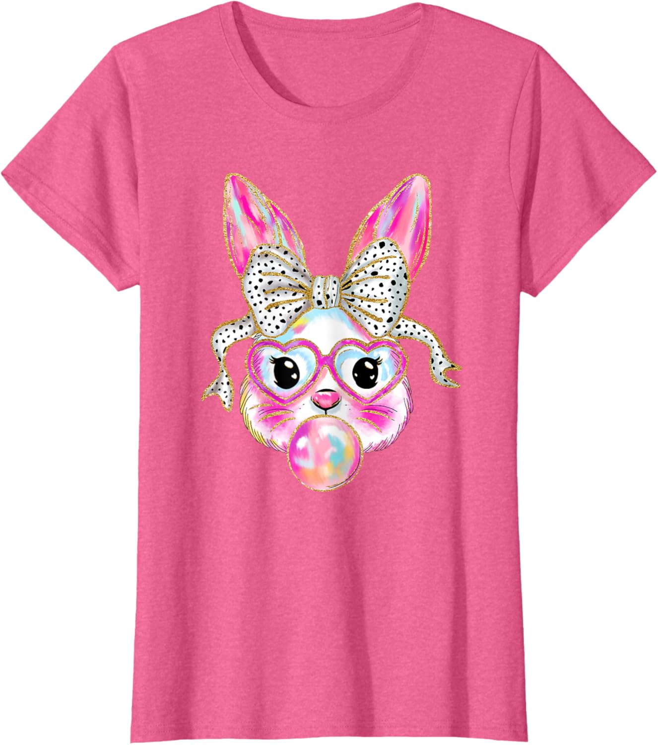 Cute Easter Bunny Bubble Gum Coquette Bow Brushstroke Girly T-Shirt