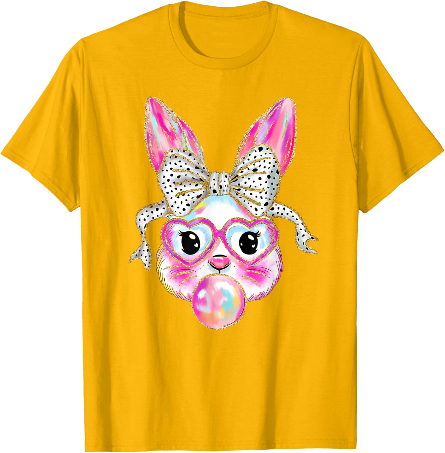 Cute Easter Bunny Bubble Gum Coquette Bow Brushstroke Girly T-Shirt