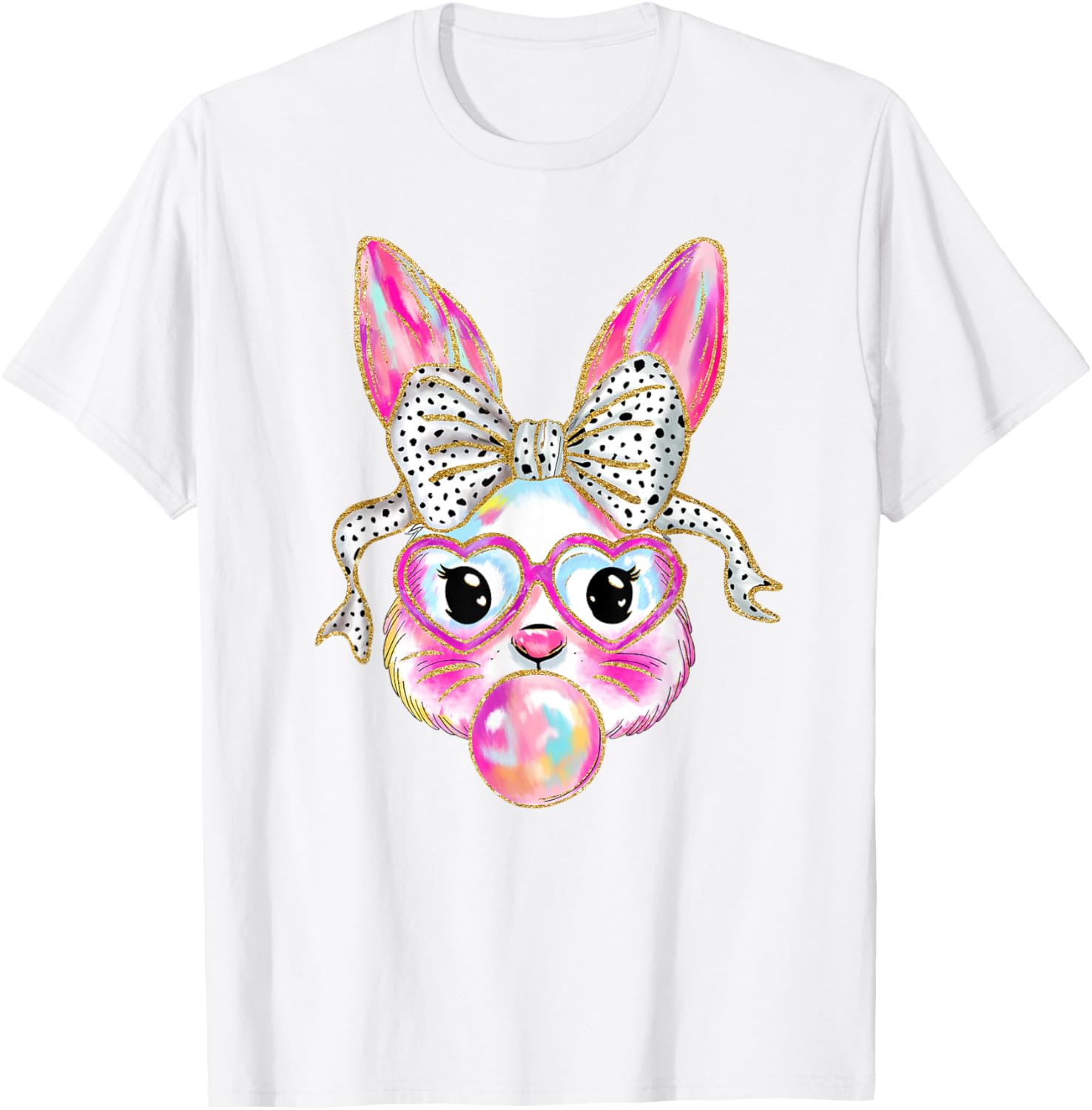 Cute Easter Bunny Bubble Gum Coquette Bow Brushstroke Girly T-Shirt