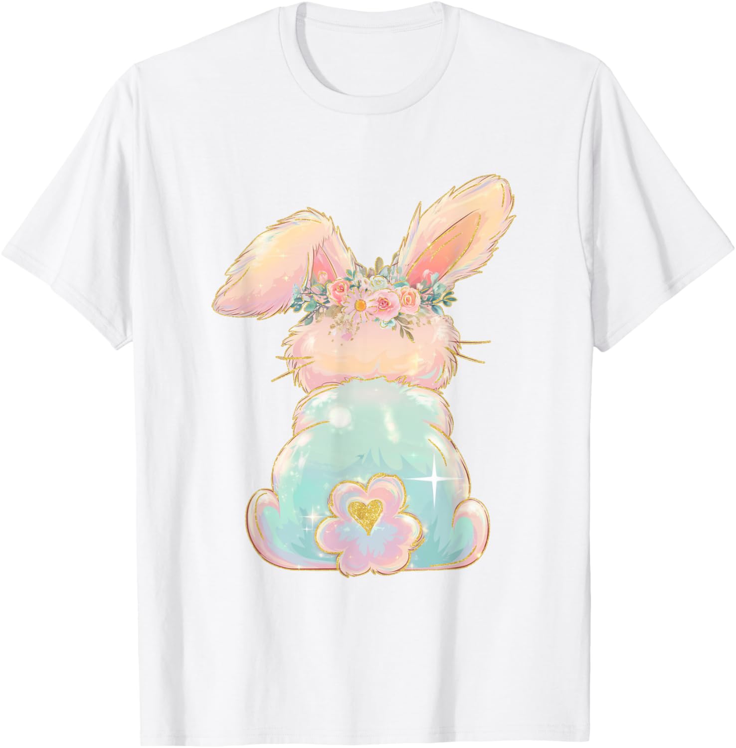 Cute Easter Bunny Coquette Bow Brushstroke Easter Girl Kids T-Shirt