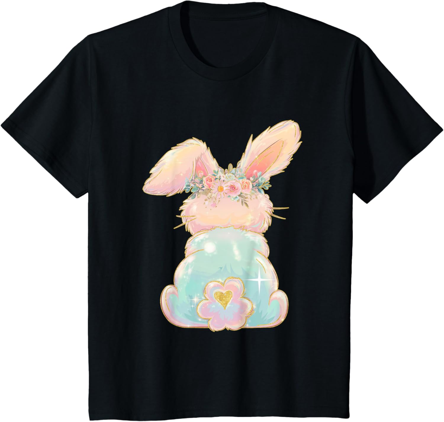 Cute Easter Bunny Coquette Bow Brushstroke Easter Girl Kids T-Shirt