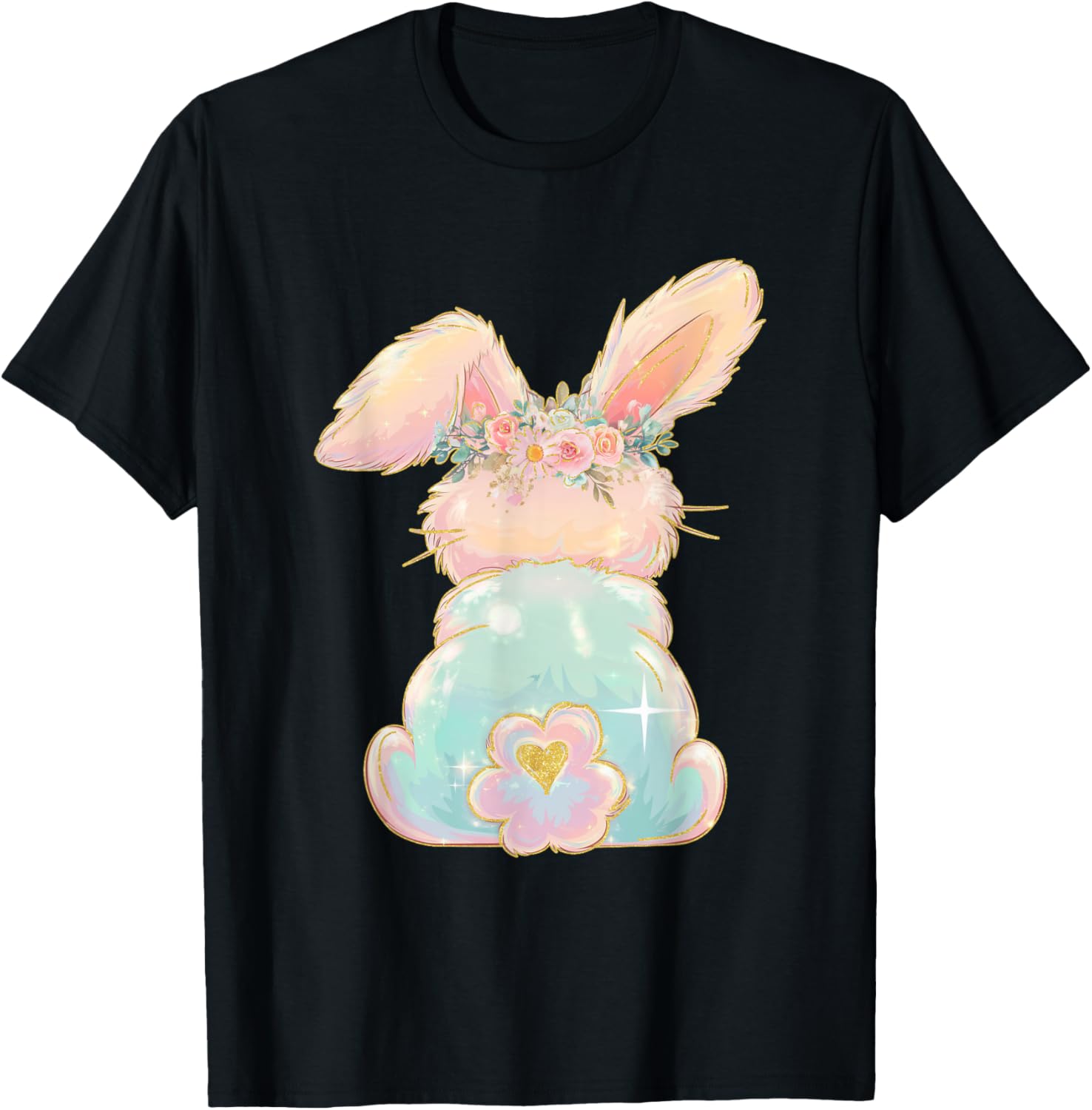 Cute Easter Bunny Coquette Bow Brushstroke Easter Girl Kids T-Shirt