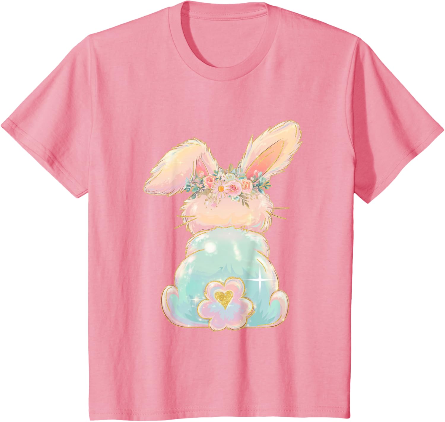 Cute Easter Bunny Coquette Bow Brushstroke Easter Girl Kids T-Shirt