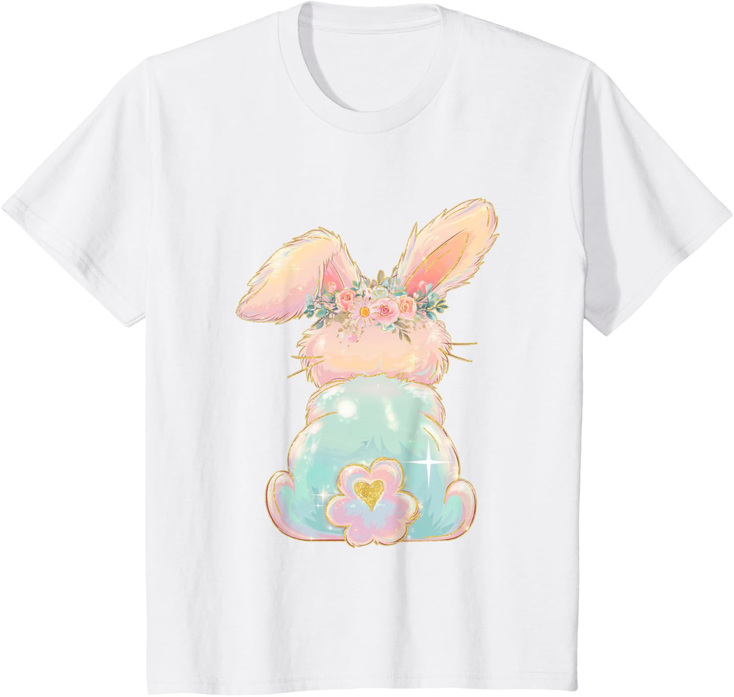 Cute Easter Bunny Coquette Bow Brushstroke Easter Girl Kids T-Shirt