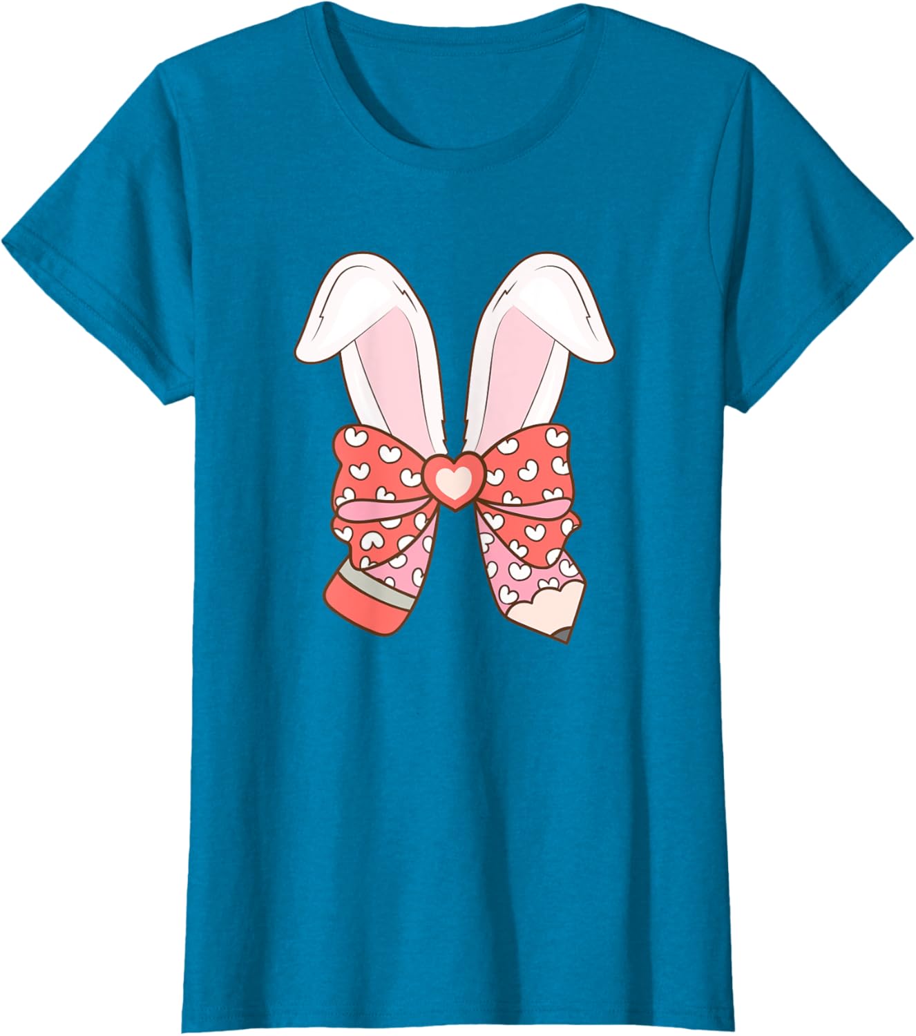 Cute Easter Bunny Ear Pen Coquette Bow Nursery Teachers kids T-Shirt