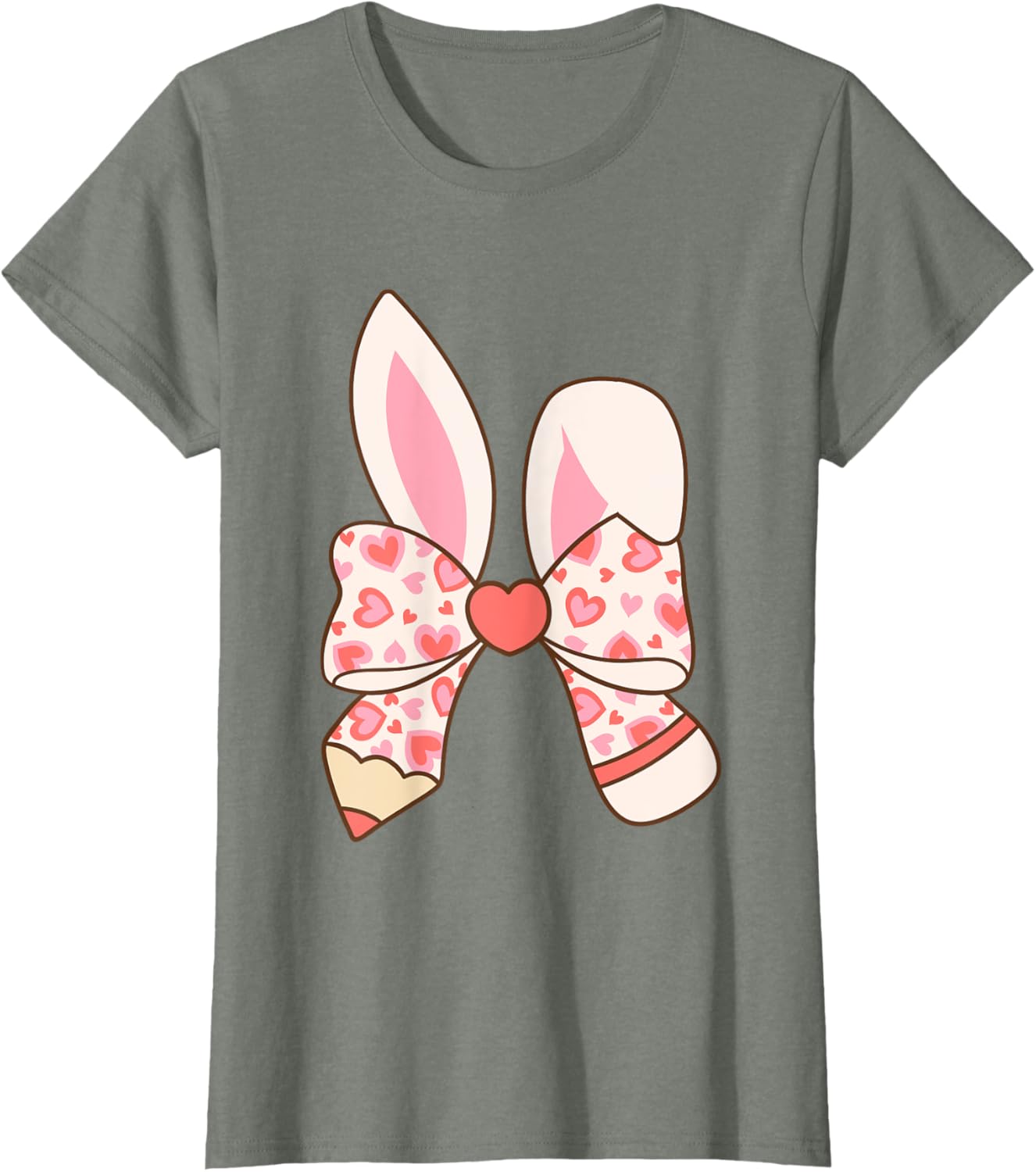 Cute Easter Bunny Ear Pen Coquette Bow Nursery Teachers kids T-Shirt