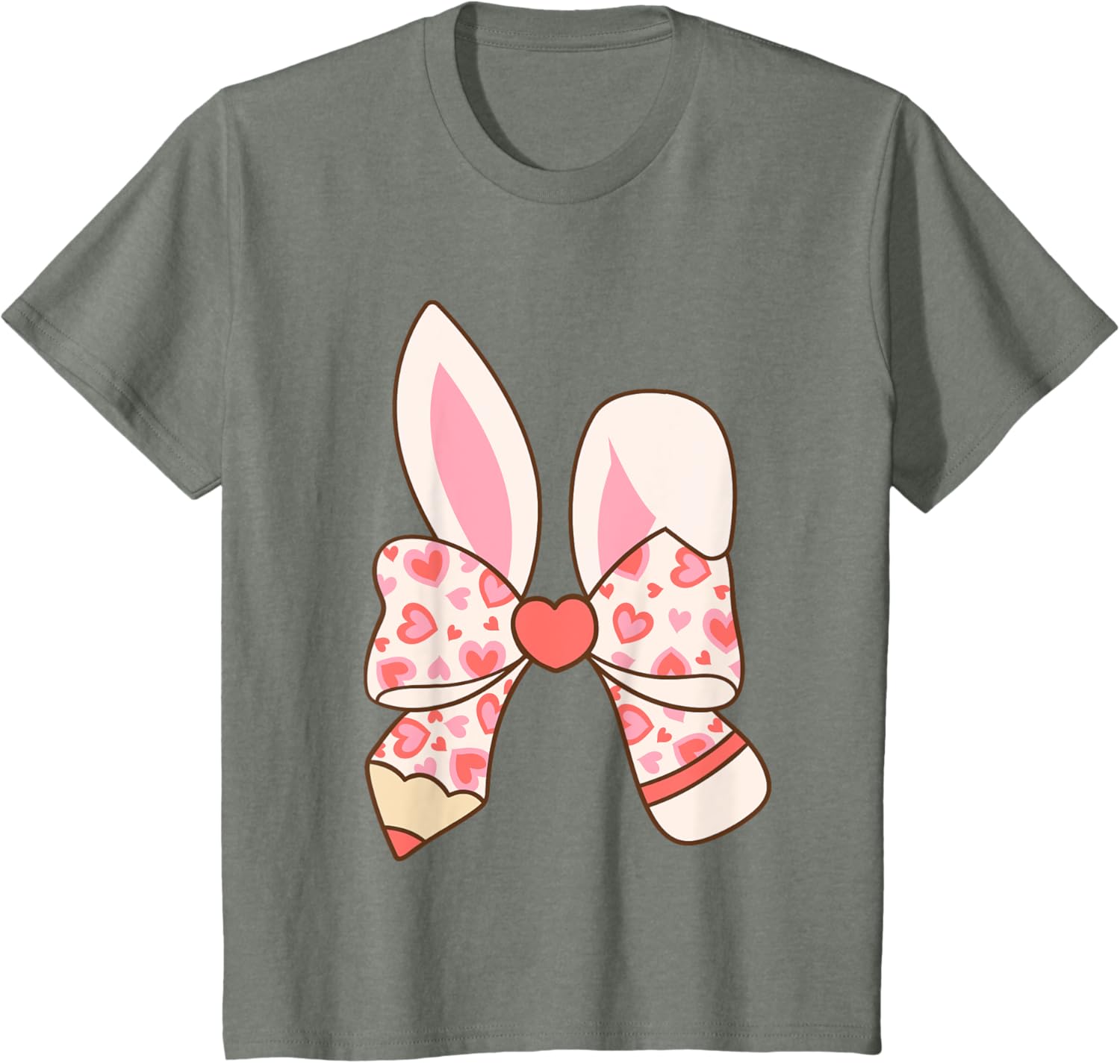 Cute Easter Bunny Ear Pen Coquette Bow Nursery Teachers kids T-Shirt